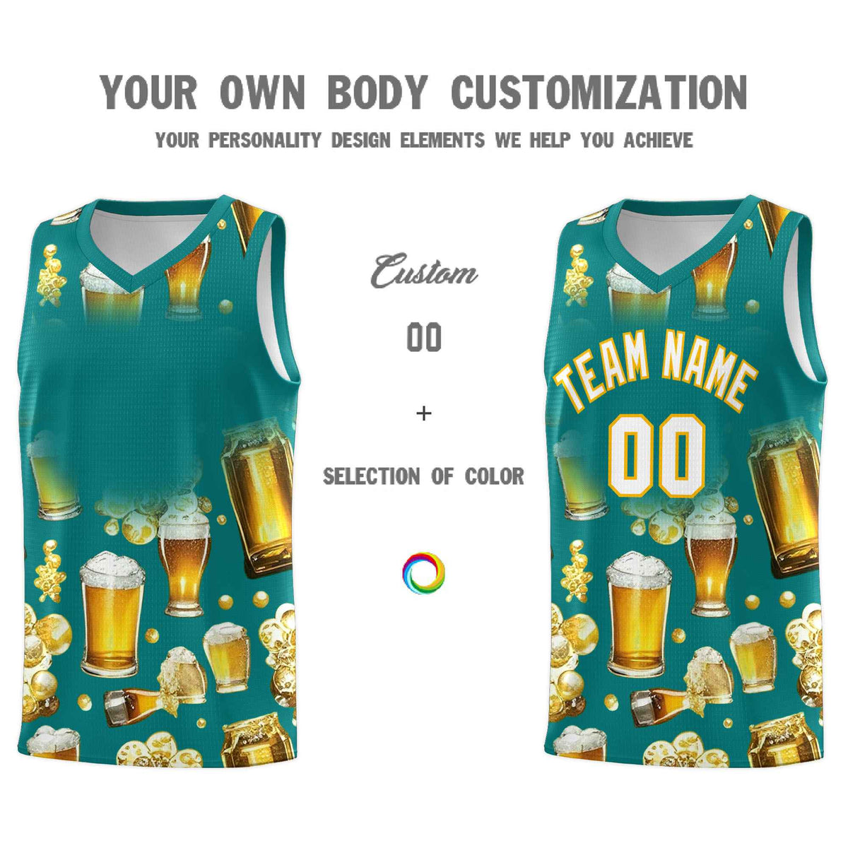 Custom Teal National Beer Day Personalized Beer Bubble Basketball Jersey | Perfect for parties | Dye-sublimation printing | KXKSHOP