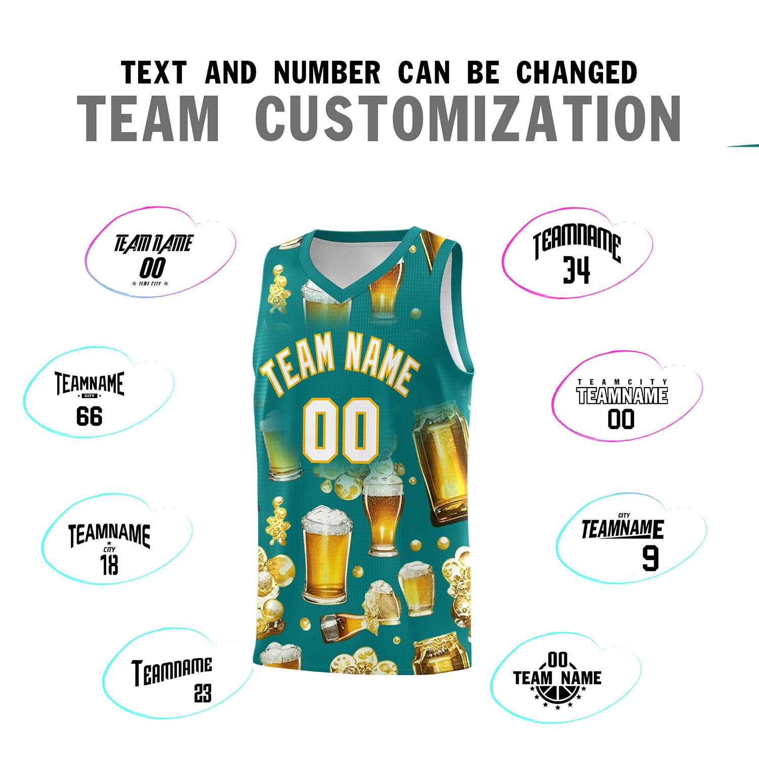 Custom Teal National Beer Day Personalized Beer Bubble Basketball Jersey | Perfect for parties | Dye-sublimation printing | KXKSHOP