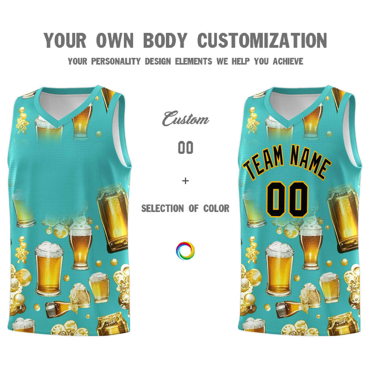 Custom Teal National Beer Day Personalized Beer Bubble Basketball Jersey | Perfect for parties | Dye-sublimation printing | KXKSHOP