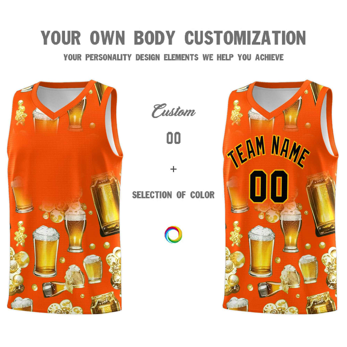 Custom Orange National Beer Day Personalized Beer Bubble Basketball Jersey | Perfect for parties | Dye-sublimation printing | KXKSHOP