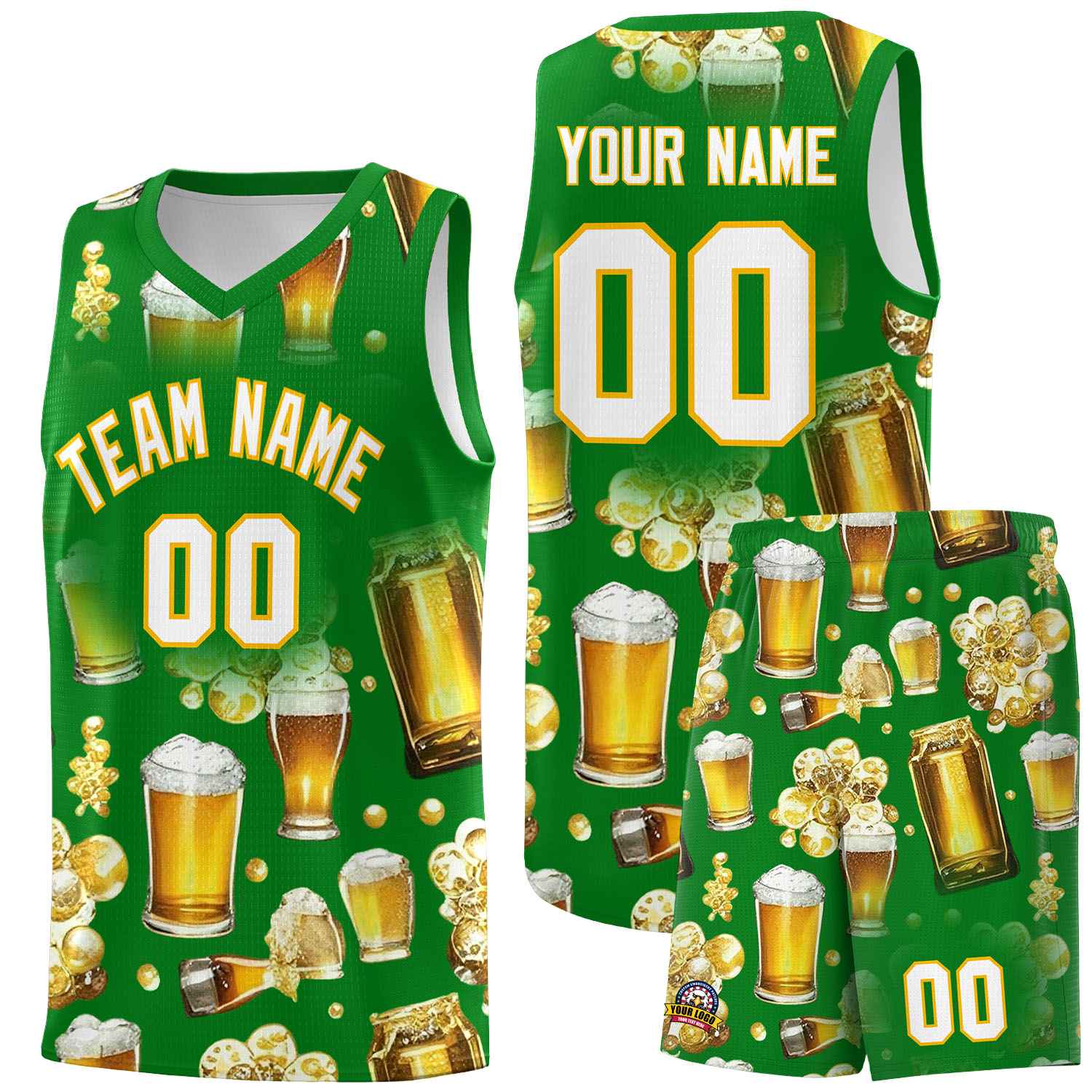 Custom Kelly Green-02 National Beer Day Personalized Beer Bubble Basketball Jersey | Perfect for parties | Dye-sublimation printing | KXKSHOP