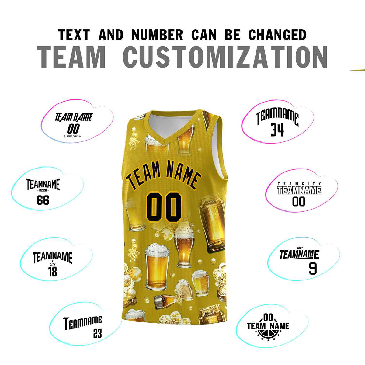 Custom Old Gold National Beer Day Personalized Beer Bubble Basketball Jersey | Perfect for parties | Dye-sublimation printing | KXKSHOP
