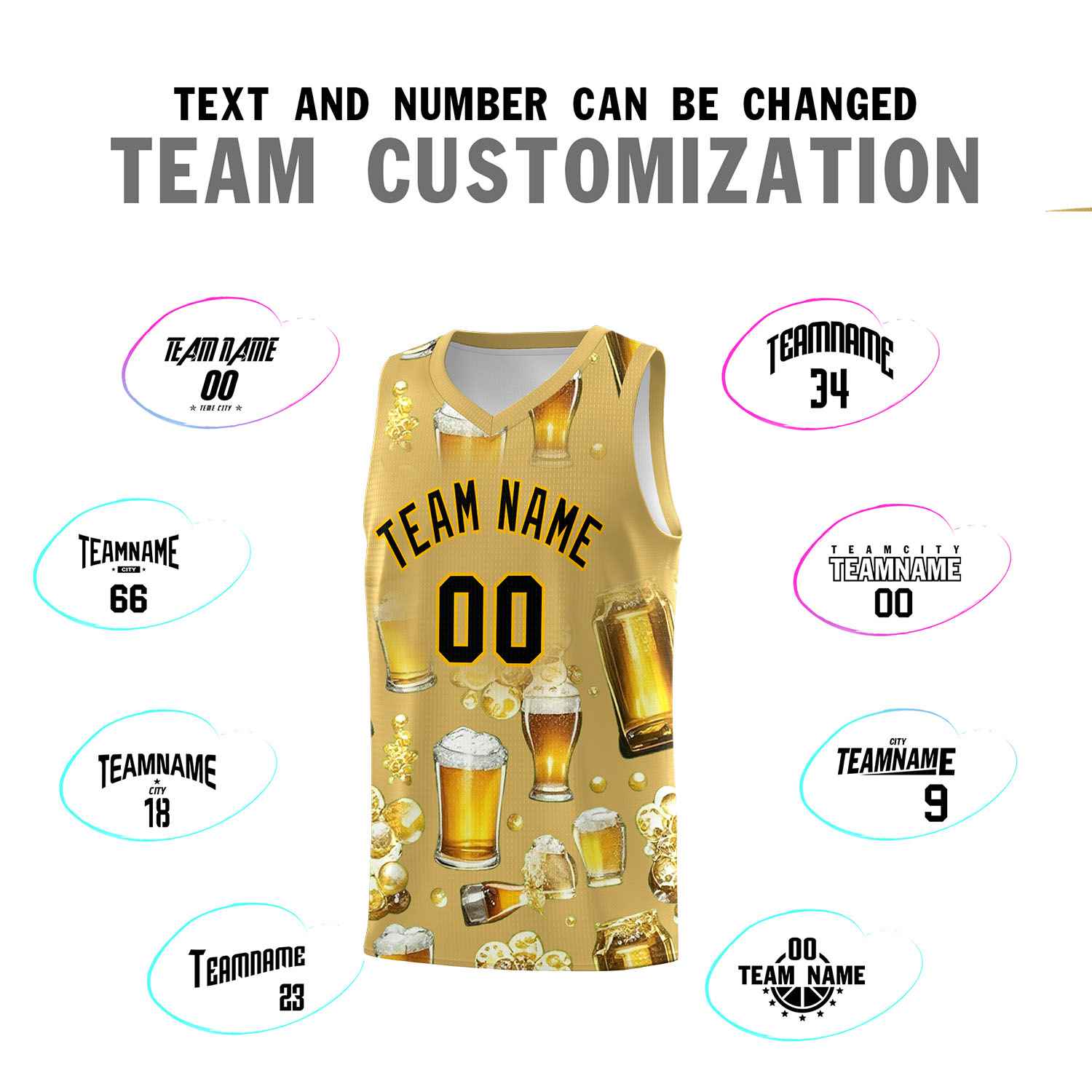 Custom Old Gold National Beer Day Personalized Beer Bubble Basketball Jersey | Perfect for parties | Dye-sublimation printing | KXKSHOP