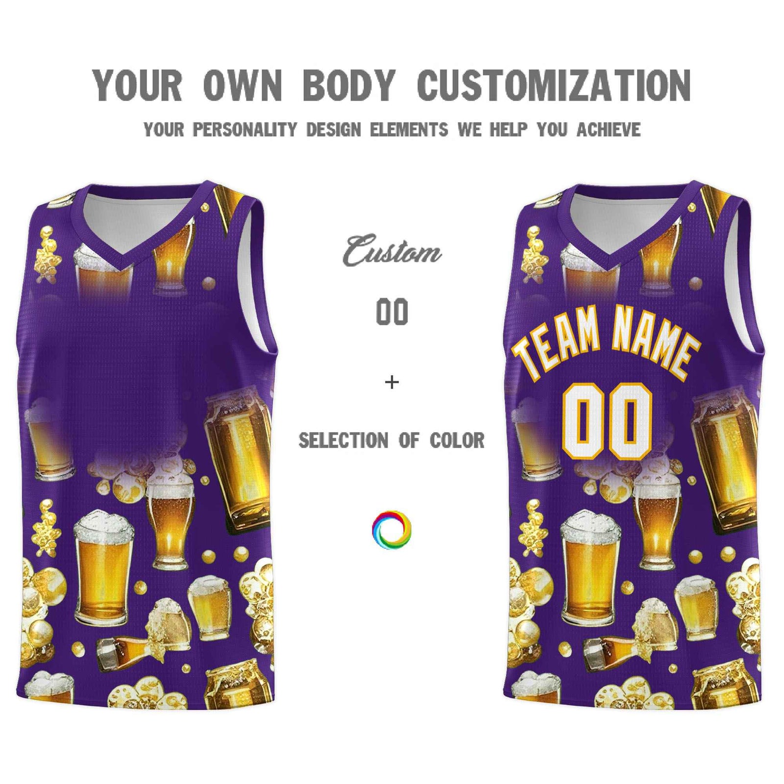 Custom Purple National Beer Day Personalized Beer Bubble Basketball Jersey | Perfect for parties | Dye-sublimation printing | KXKSHOP