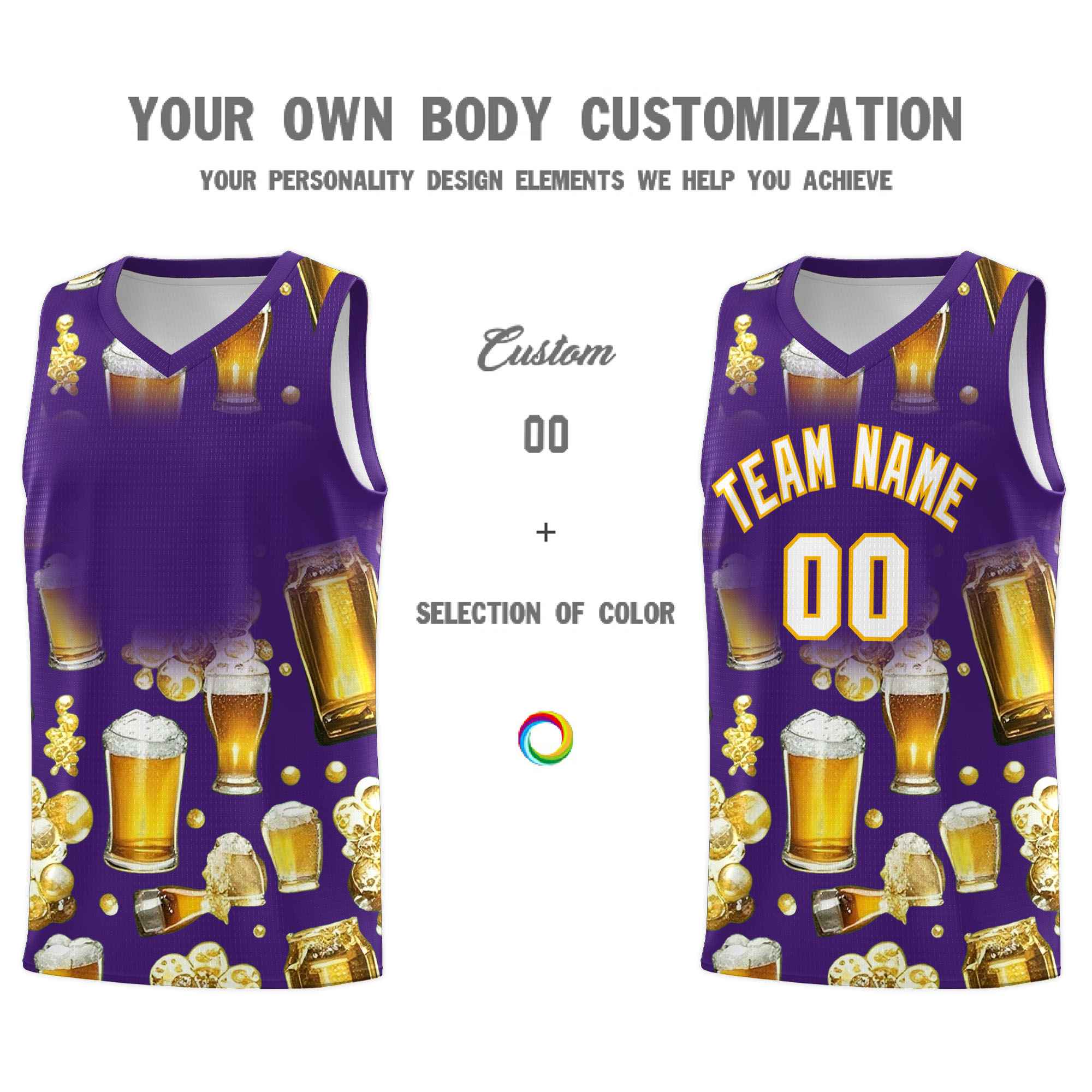 Custom Purple National Beer Day Personalized Beer Bubble Basketball Jersey | Perfect for parties | Dye-sublimation printing | KXKSHOP