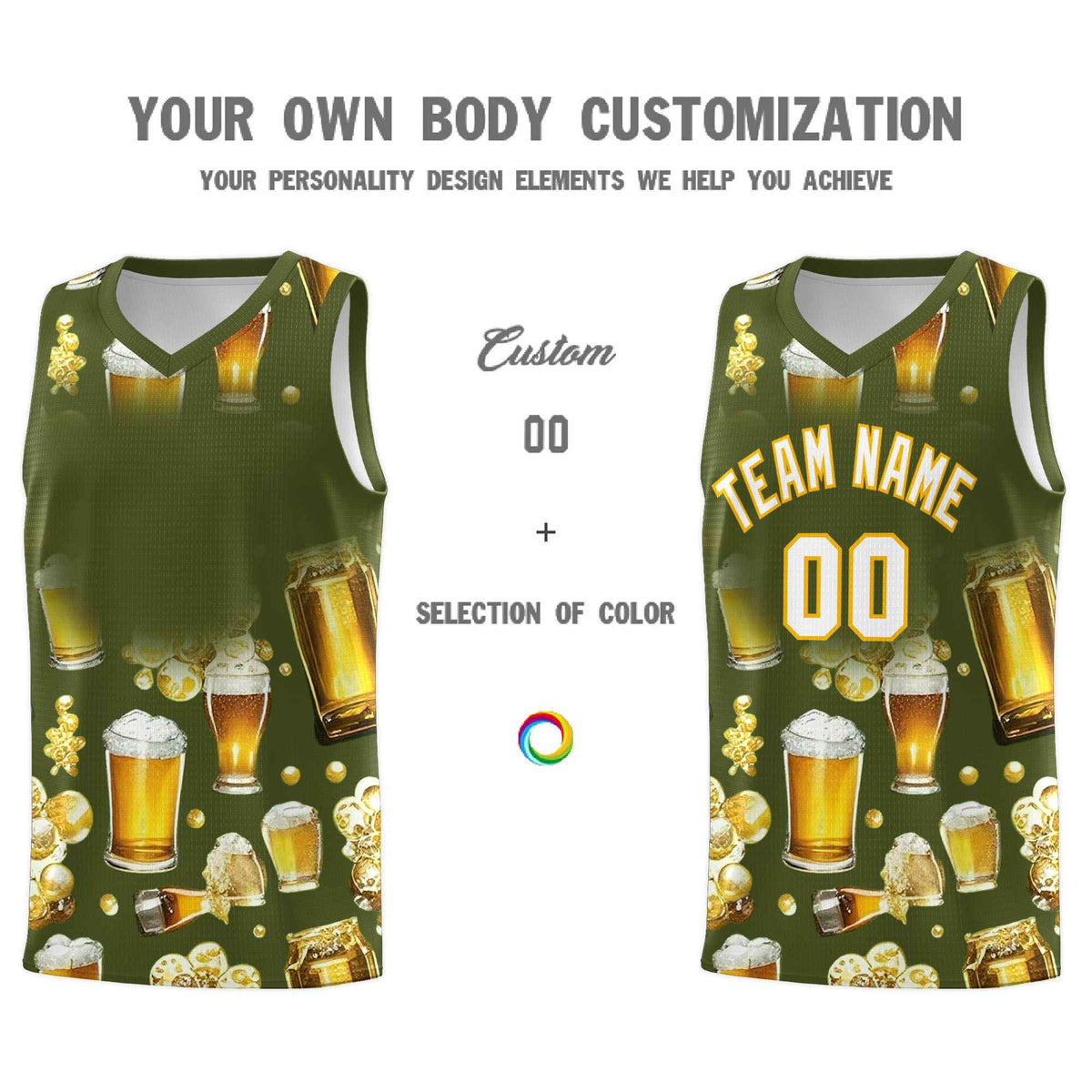 Custom Olive National Beer Day Personalized Beer Bubble Basketball Jersey | Perfect for parties | Dye-sublimation printing | KXKSHOP