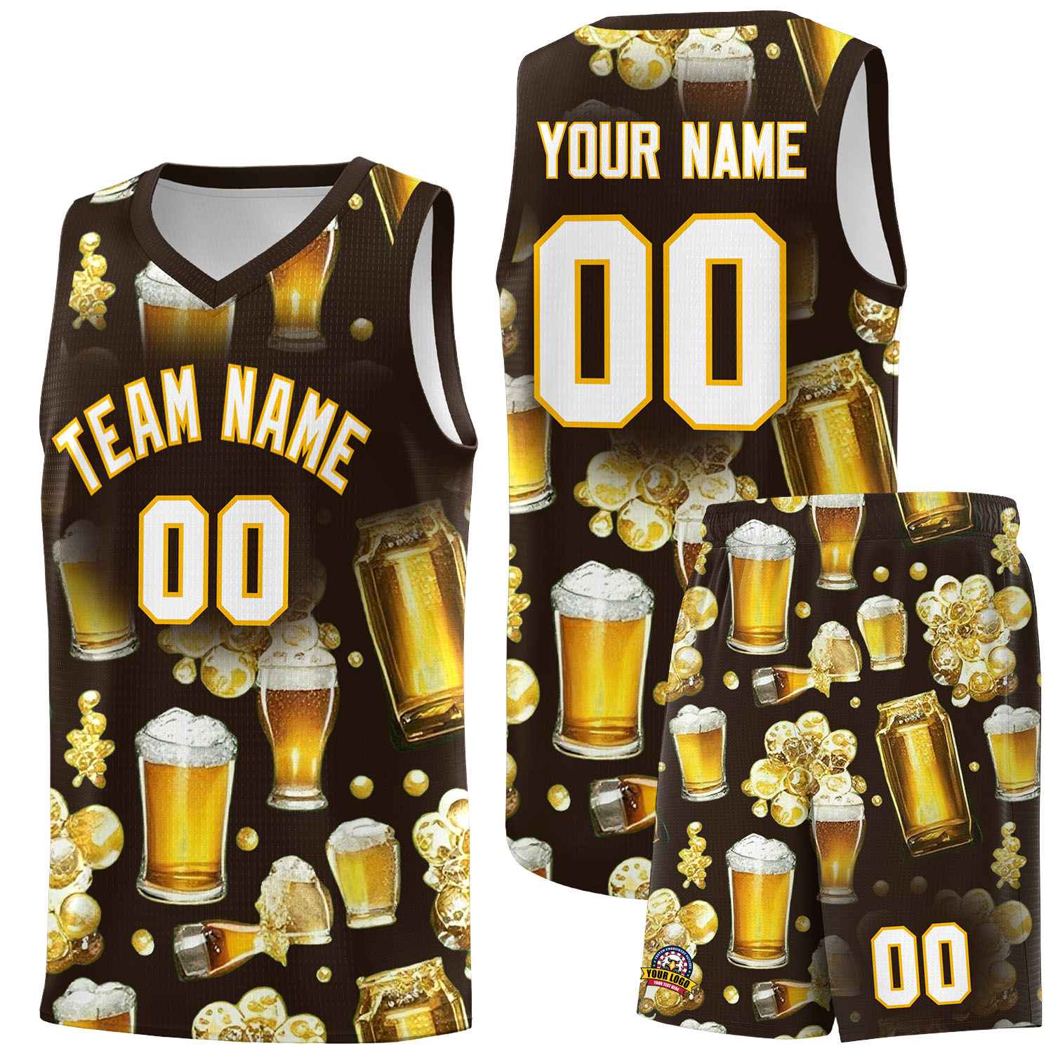 Custom Brown National Beer Day Personalized Beer Bubble Basketball Jersey | Perfect for parties | Dye-sublimation printing | KXKSHOP