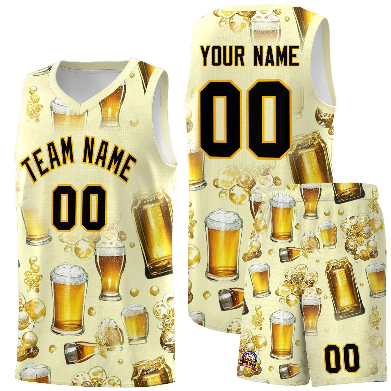 Custom Cream National Beer Day Personalized Beer Bubble Basketball Jersey | Perfect for parties | Dye-sublimation printing | KXKSHOP
