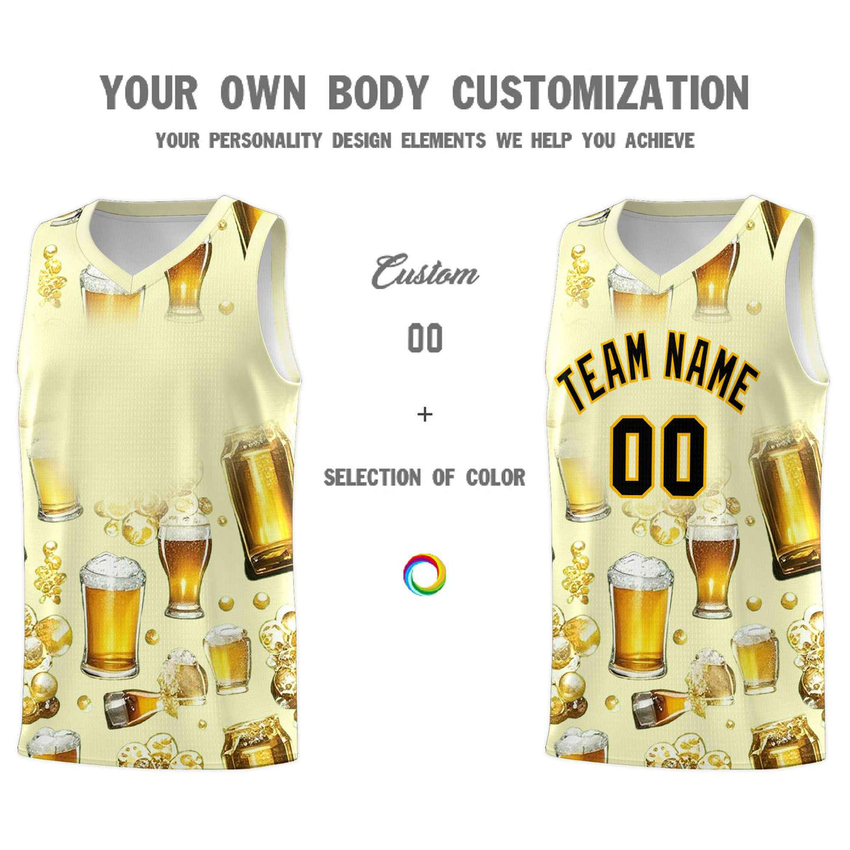 Custom Cream National Beer Day Personalized Beer Bubble Basketball Jersey | Perfect for parties | Dye-sublimation printing | KXKSHOP