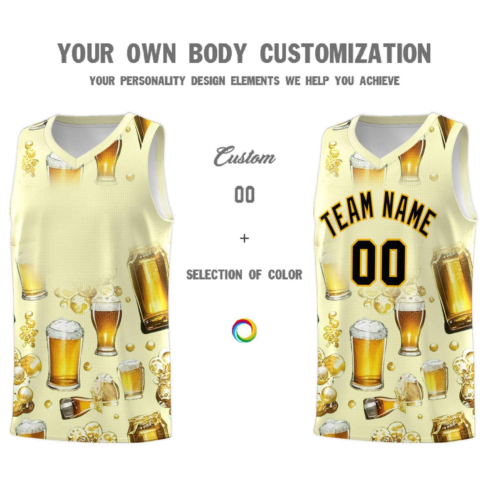 Custom Cream National Beer Day Personalized Beer Bubble Basketball Jersey | Perfect for parties | Dye-sublimation printing | KXKSHOP
