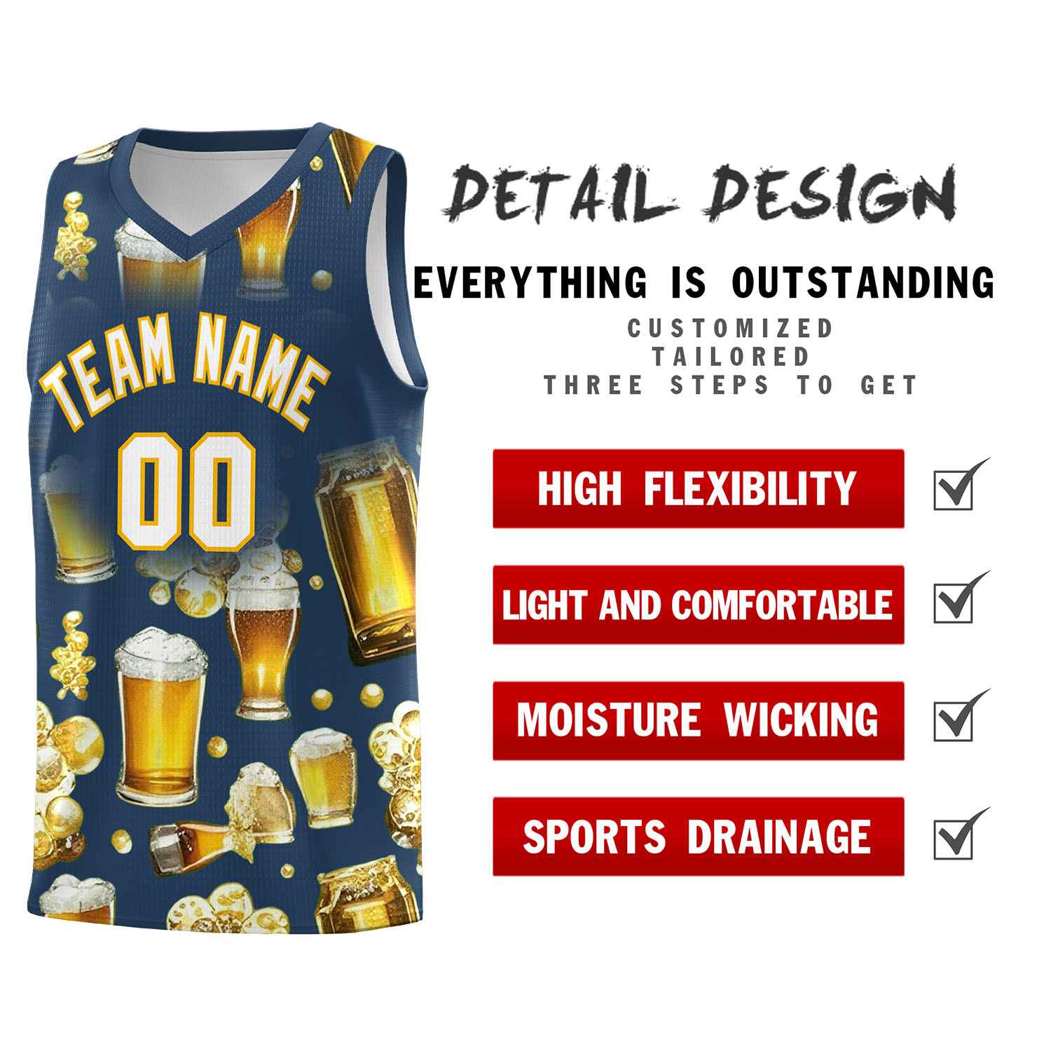 Custom Midnight Blue National Beer Day Personalized Beer Bubble Basketball Jersey | Perfect for parties | Dye-sublimation printing | KXKSHOP