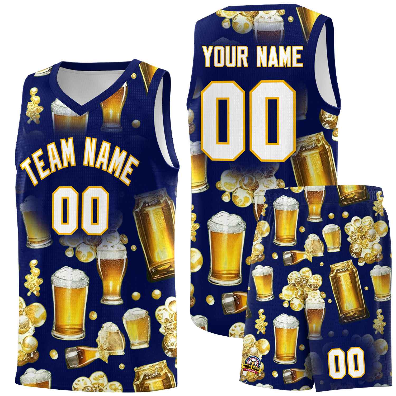 Custom Dark Blue National Beer Day Personalized Beer Bubble Basketball Jersey | Perfect for parties | Dye-sublimation printing | KXKSHOP