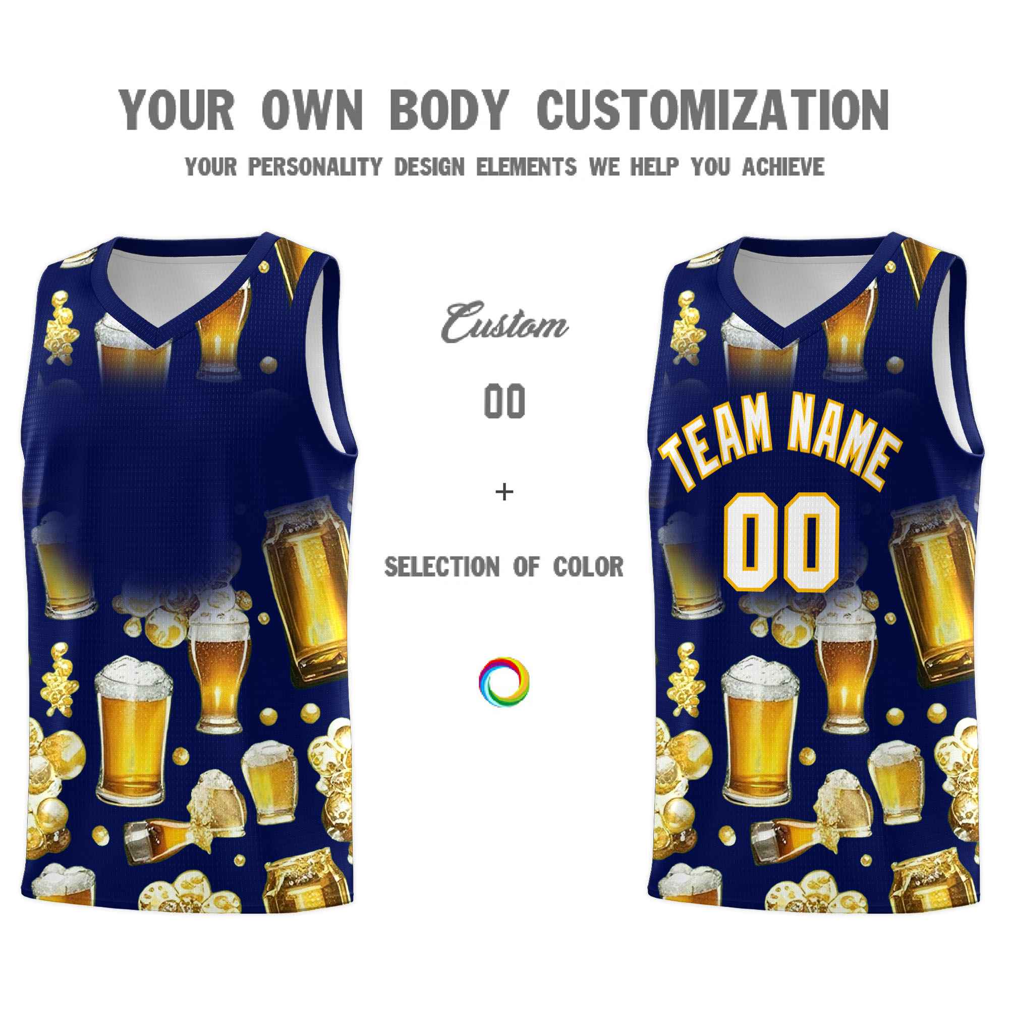 Custom Dark Blue National Beer Day Personalized Beer Bubble Basketball Jersey | Perfect for parties | Dye-sublimation printing | KXKSHOP
