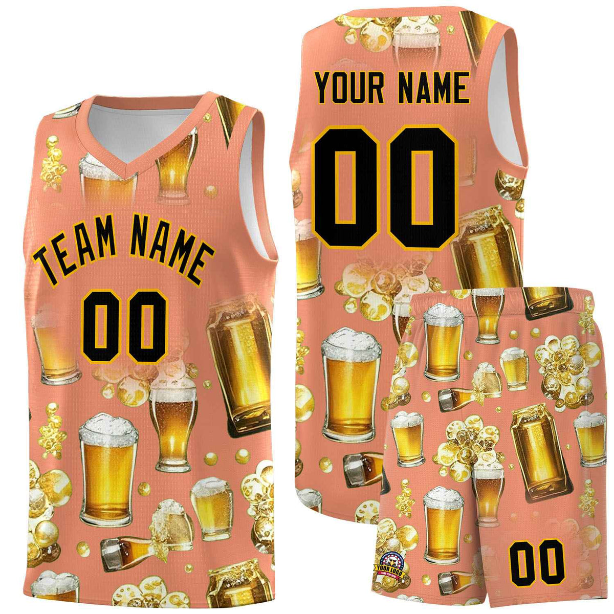 Custom Light Orange National Beer Day Personalized Beer Bubble Basketball Jersey | Perfect for parties | Dye-sublimation printing | KXKSHOP