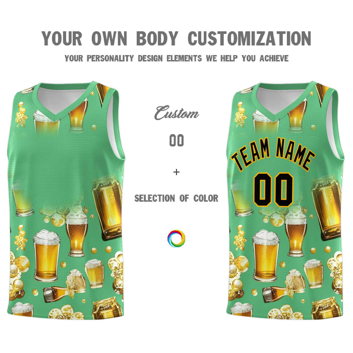 Custom Neon Green National Beer Day Personalized Beer Bubble Basketball Jersey | Perfect for parties | Dye-sublimation printing | KXKSHOP