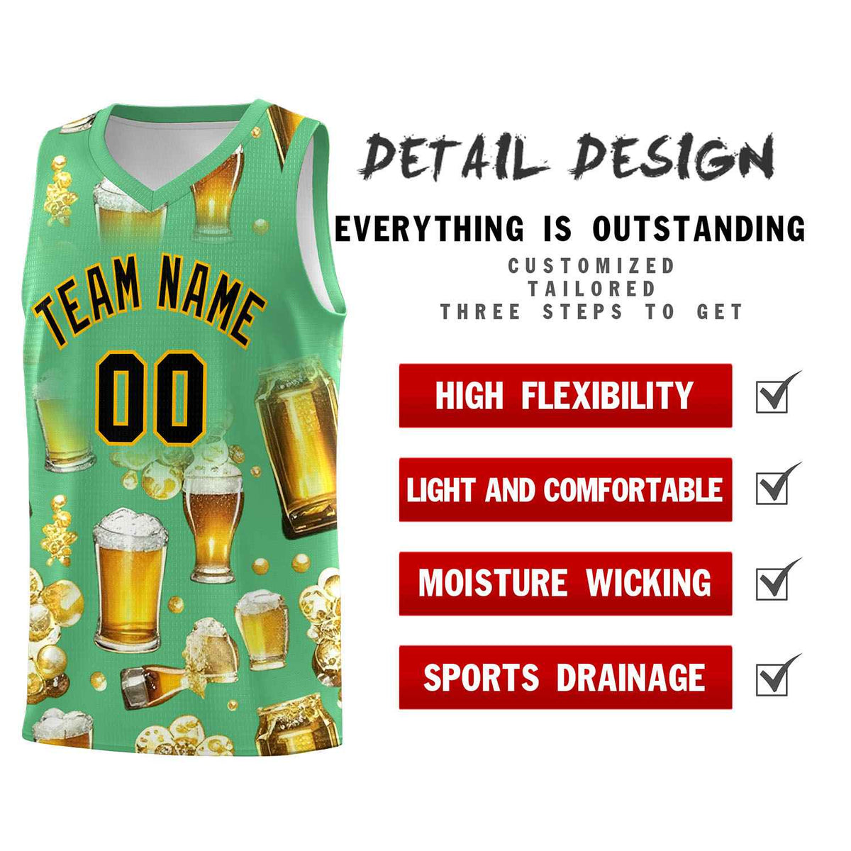 Custom Neon Green National Beer Day Personalized Beer Bubble Basketball Jersey | Perfect for parties | Dye-sublimation printing | KXKSHOP