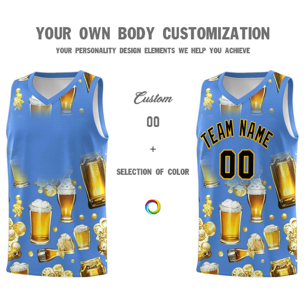 Custom Powder Blue National Beer Day Personalized Beer Bubble Basketball Jersey | Perfect for parties | Dye-sublimation printing | KXKSHOP