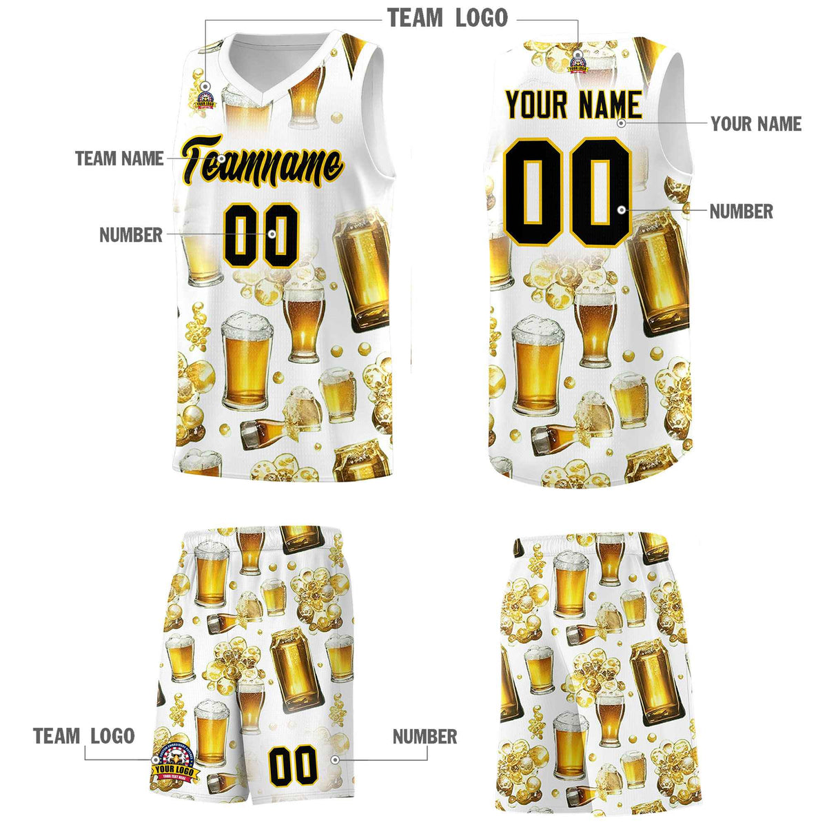 Custom White National Beer Day Personalized Beer Bubble Basketball Jersey | Perfect for parties | Dye-sublimation printing | KXKSHOP
