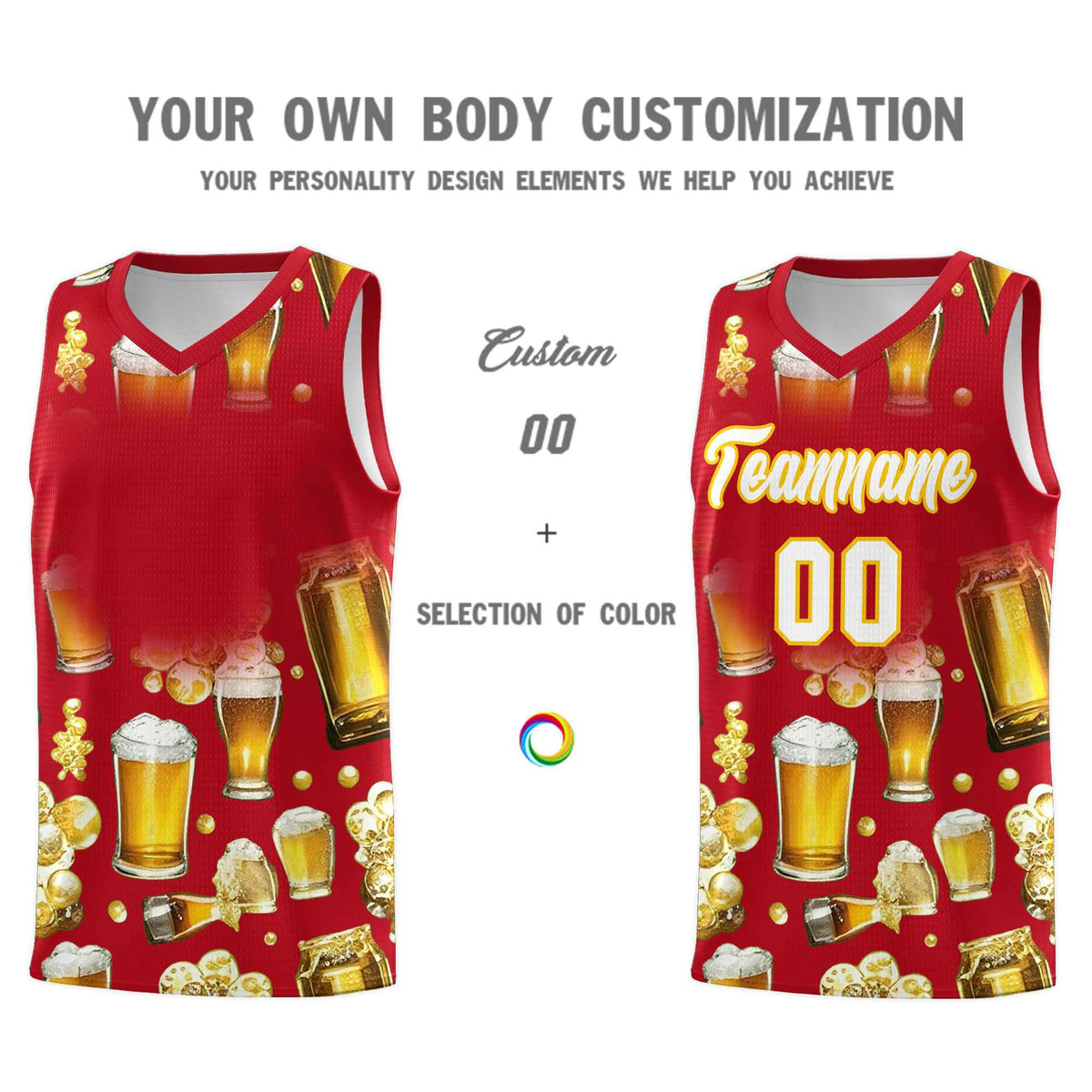 Custom Red National Beer Day Personalized Beer Bubble Basketball Jersey | Perfect for parties | Dye-sublimation printing | KXKSHOP