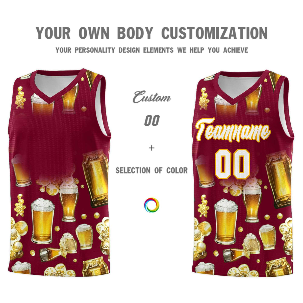 Custom Crimson National Beer Day Personalized Beer Bubble Basketball Jersey | Perfect for parties | Dye-sublimation printing | KXKSHOP