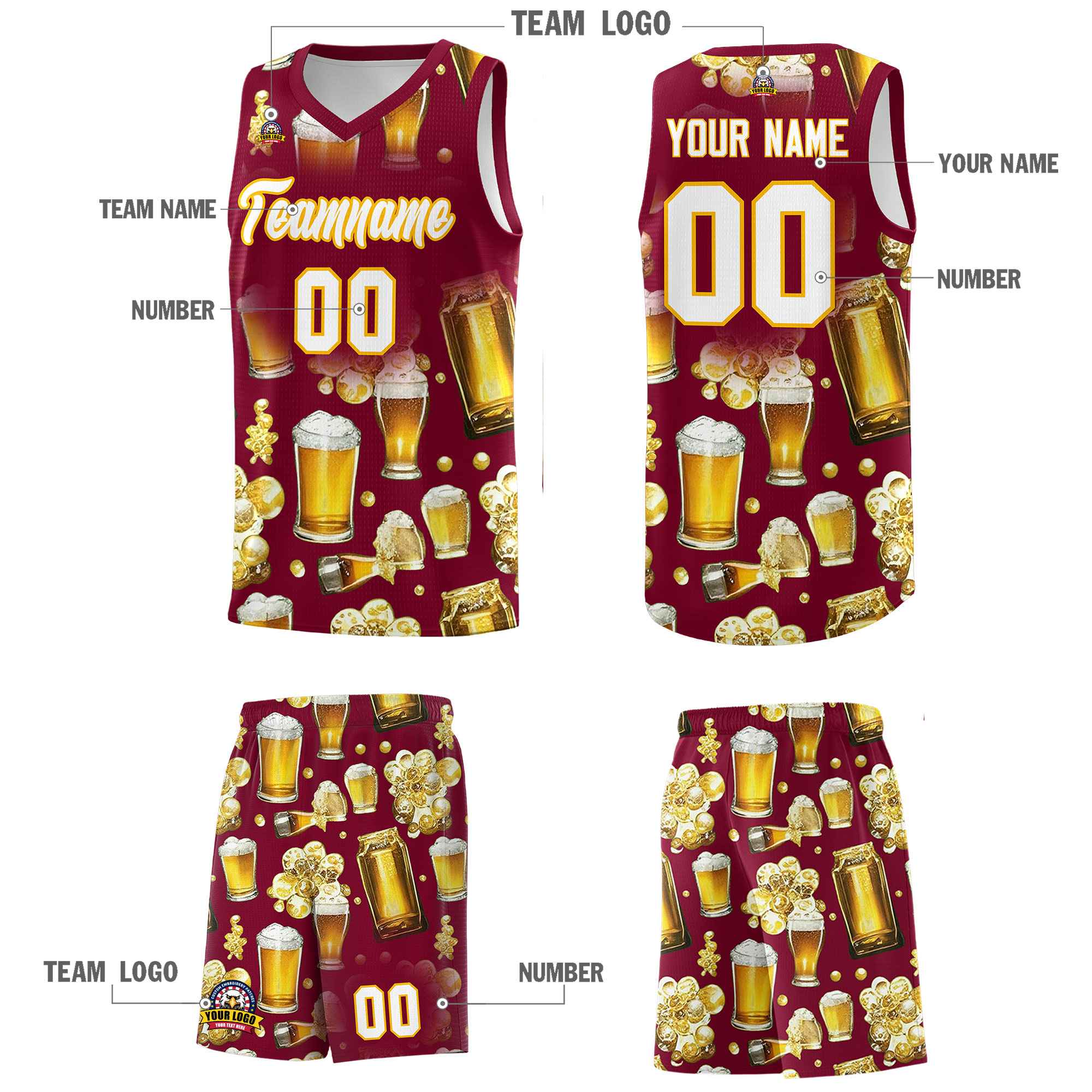 Custom Crimson National Beer Day Personalized Beer Bubble Basketball Jersey | Perfect for parties | Dye-sublimation printing | KXKSHOP