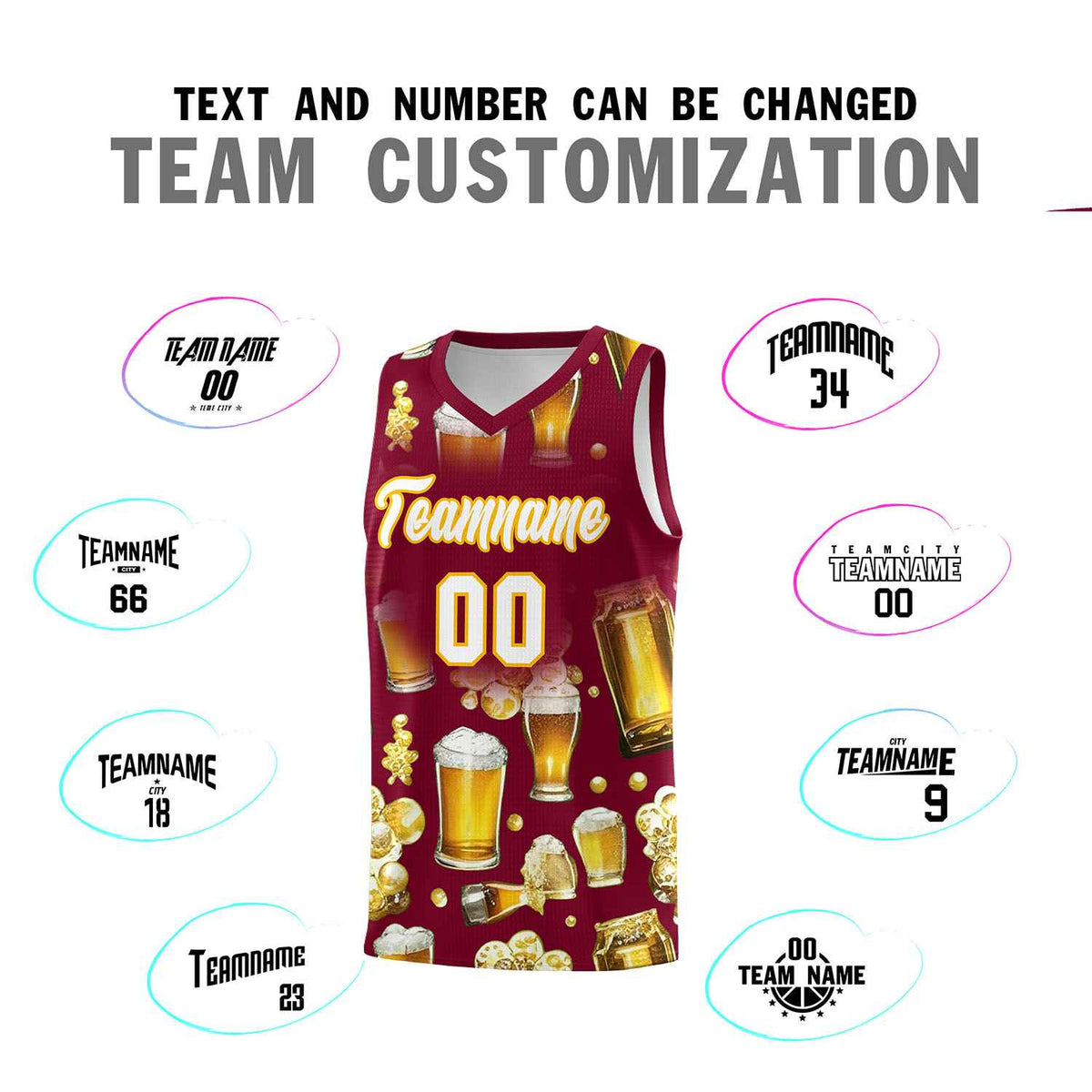 Custom Crimson National Beer Day Personalized Beer Bubble Basketball Jersey | Perfect for parties | Dye-sublimation printing | KXKSHOP