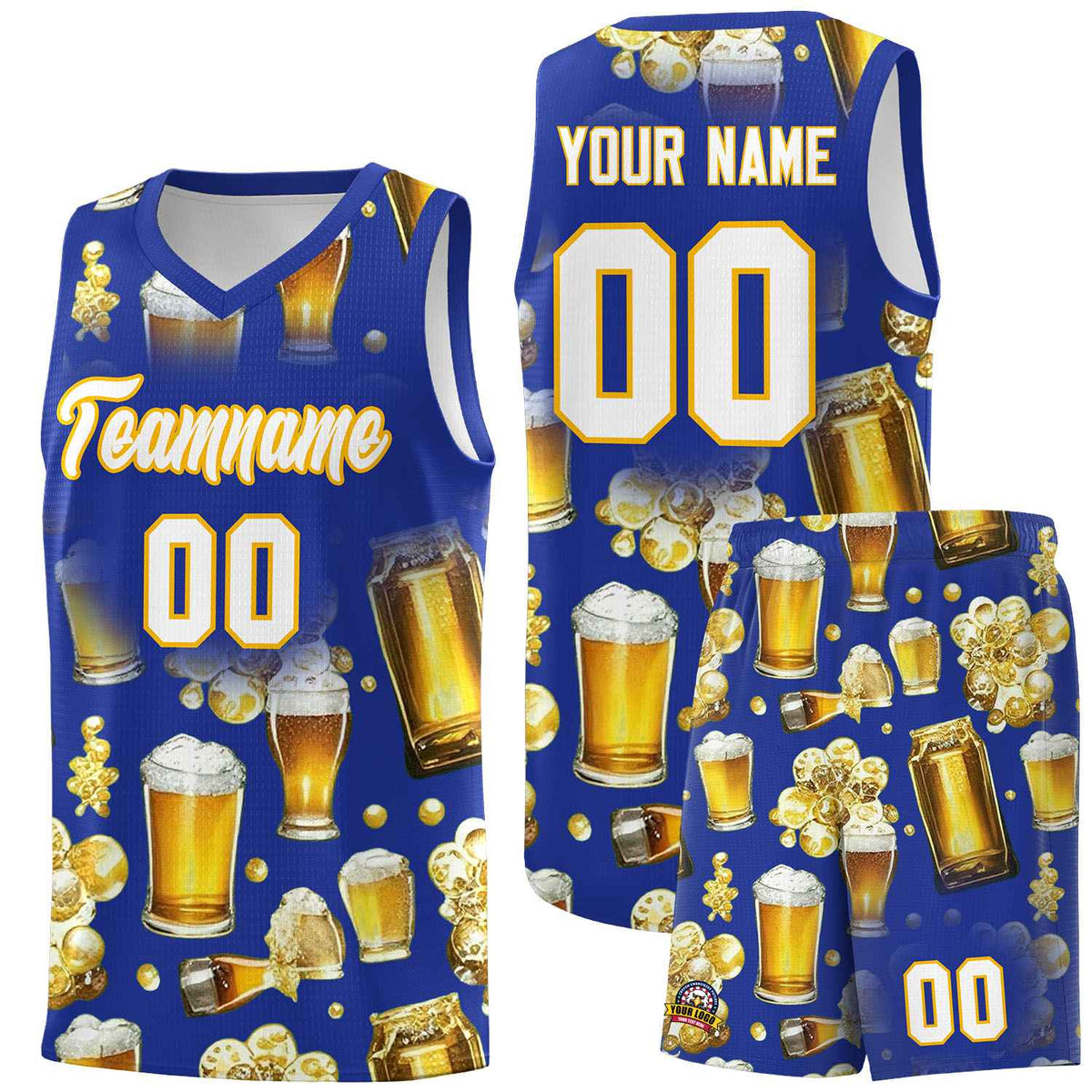 Custom Royal Blue National Beer Day Personalized Beer Bubble Basketball Jersey | Perfect for parties | Dye-sublimation printing | KXKSHOP