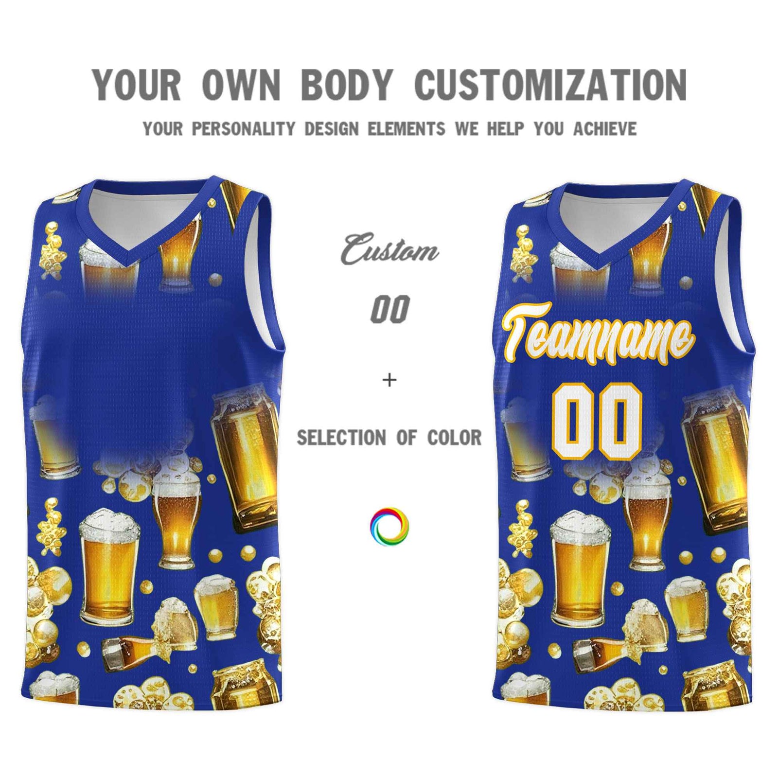 Custom Royal Blue National Beer Day Personalized Beer Bubble Basketball Jersey | Perfect for parties | Dye-sublimation printing | KXKSHOP
