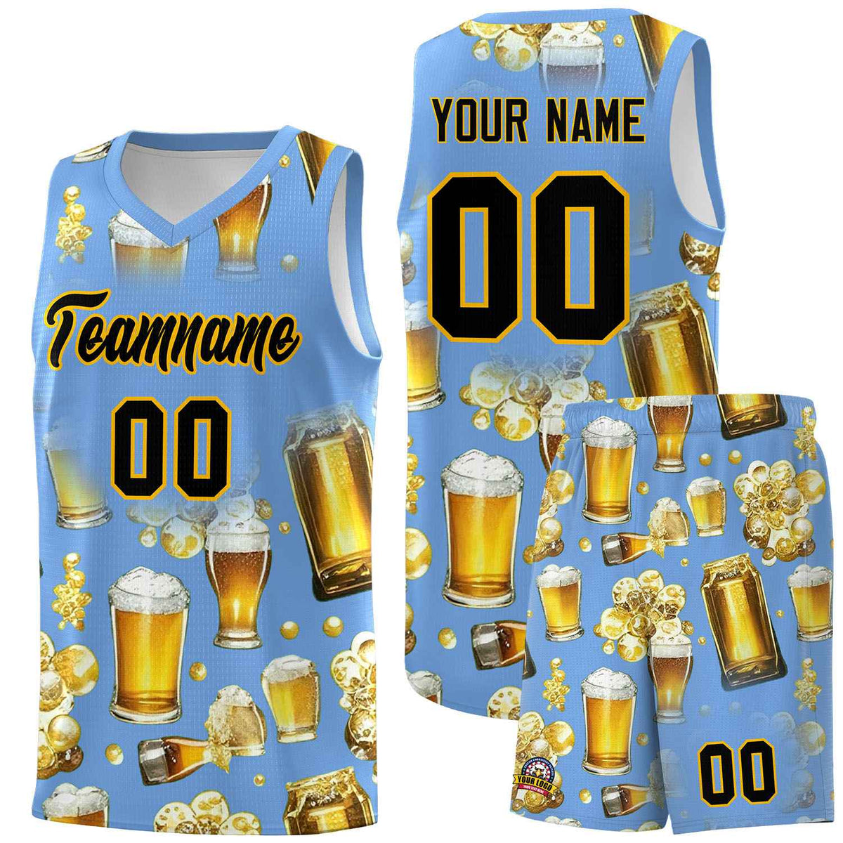 Custom Light Blue National Beer Day Personalized Beer Bubble Basketball Jersey | Perfect for parties | Dye-sublimation printing | KXKSHOP