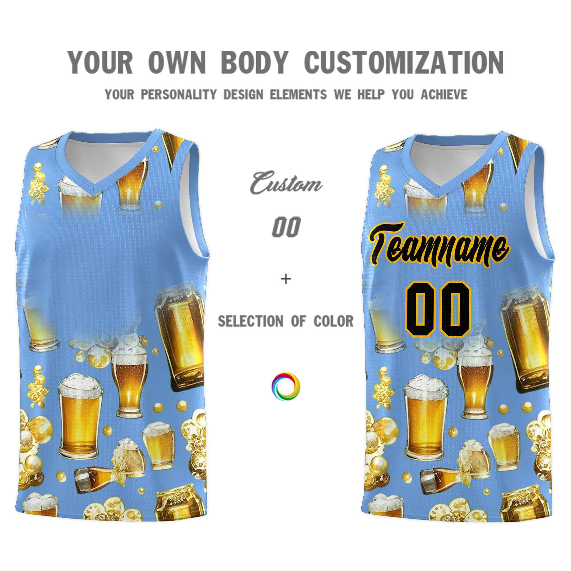 Custom Light Blue National Beer Day Personalized Beer Bubble Basketball Jersey | Perfect for parties | Dye-sublimation printing | KXKSHOP