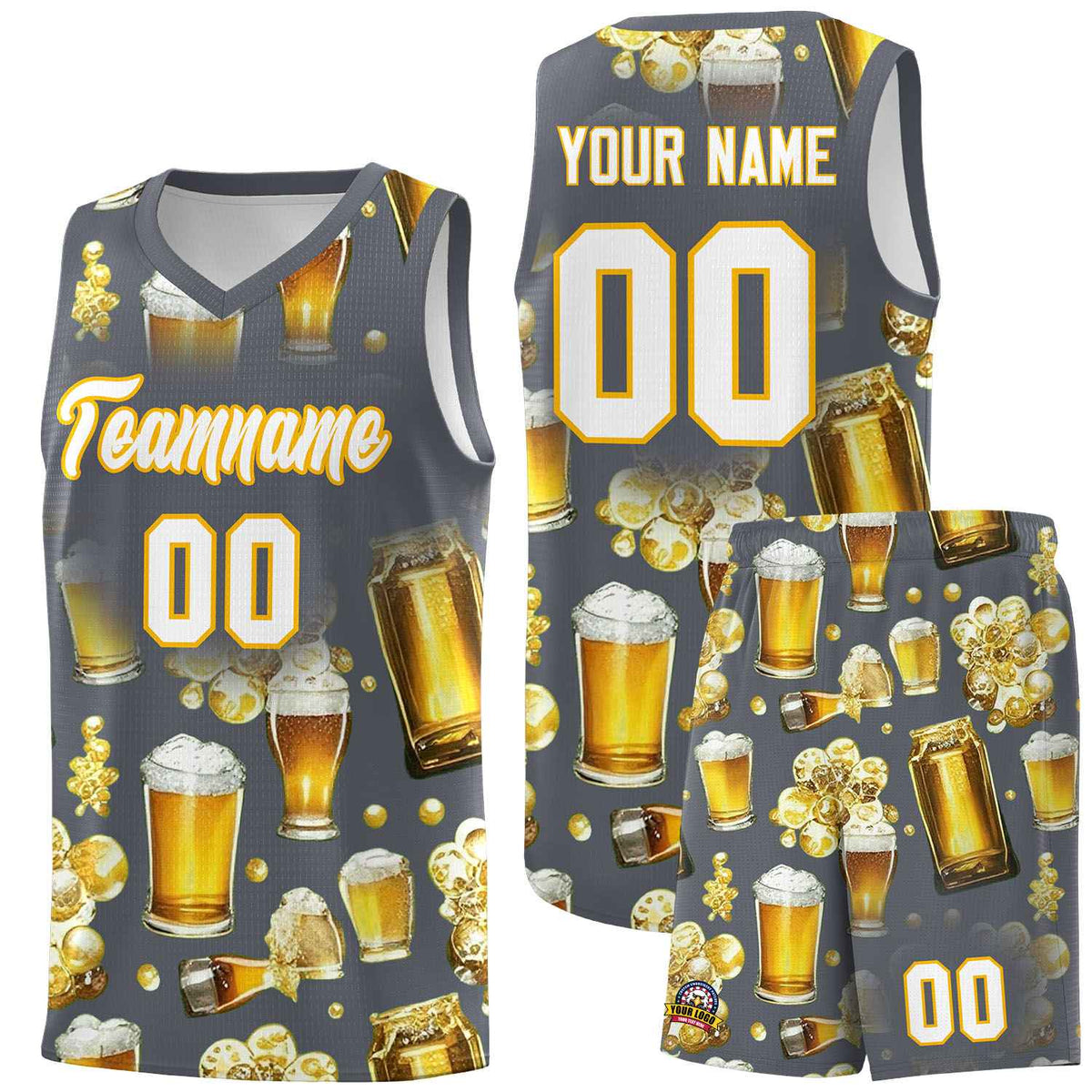 Custom Gray National Beer Day Personalized Beer Bubble Basketball Jersey | Perfect for parties | Dye-sublimation printing | KXKSHOP