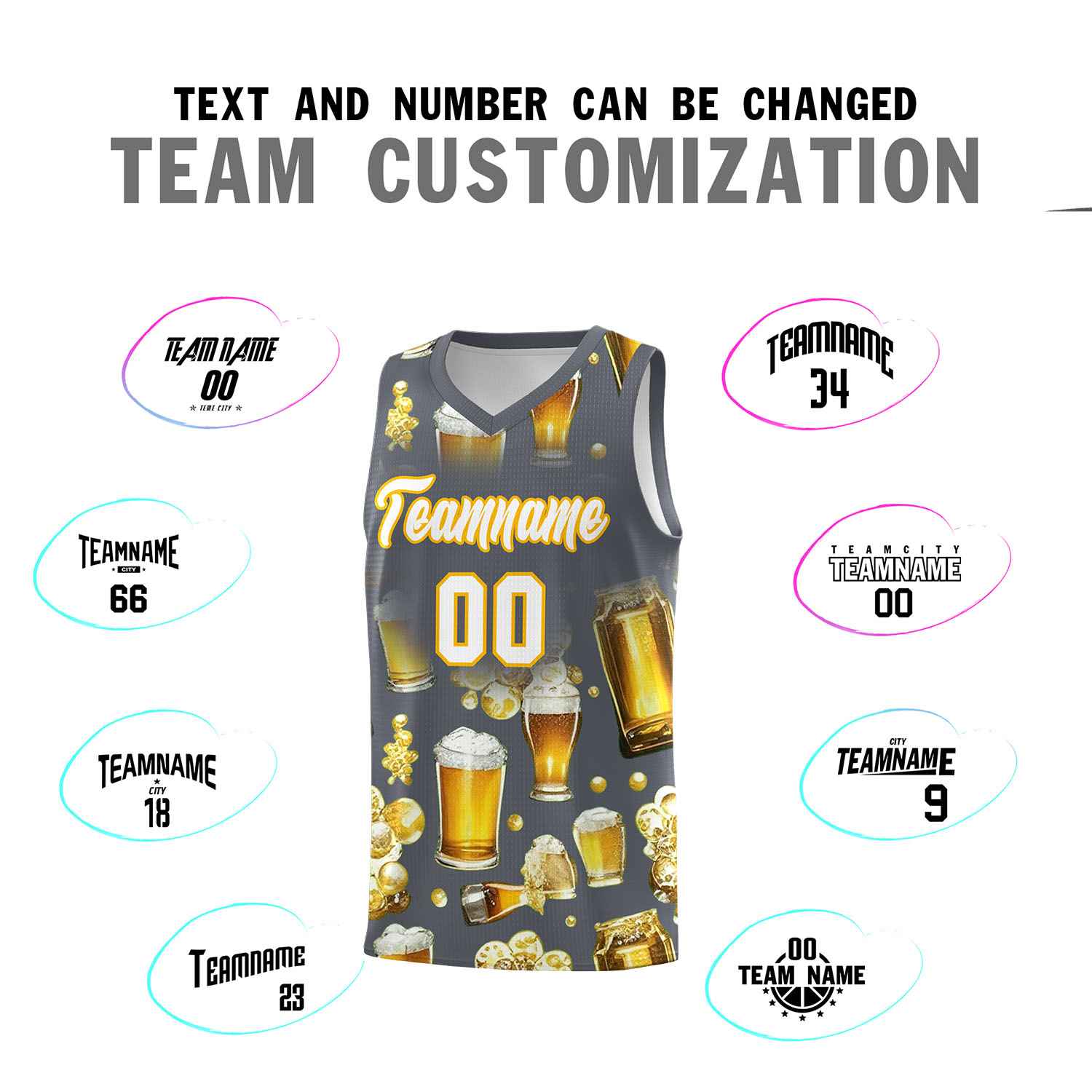 Custom Gray National Beer Day Personalized Beer Bubble Basketball Jersey | Perfect for parties | Dye-sublimation printing | KXKSHOP