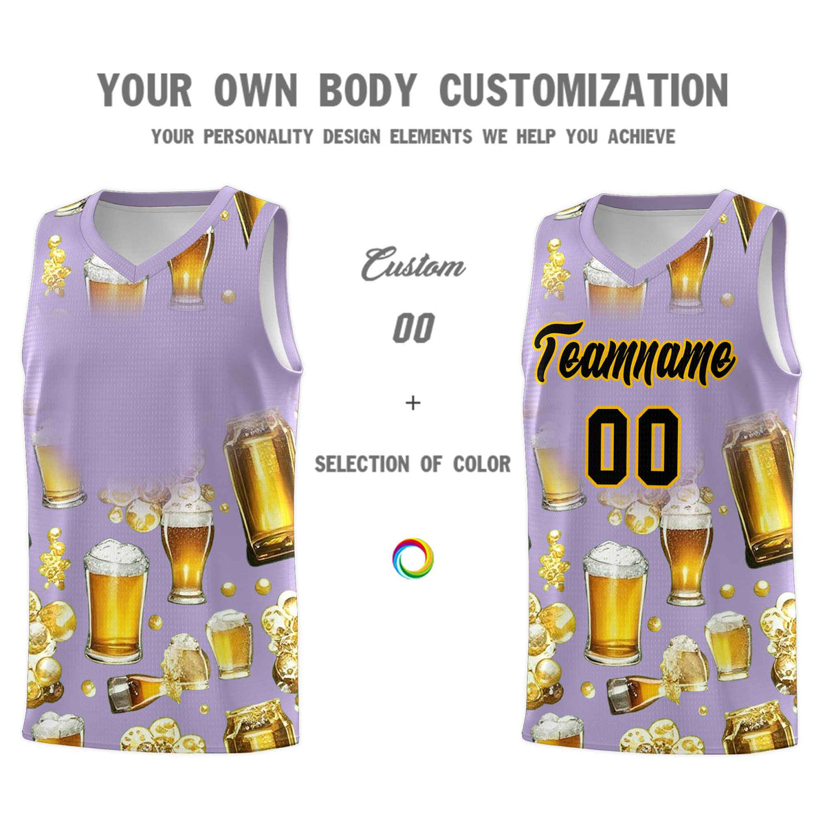 Custom Light Purple National Beer Day Personalized Beer Bubble Basketball Jersey | Perfect for parties | Dye-sublimation printing | KXKSHOP