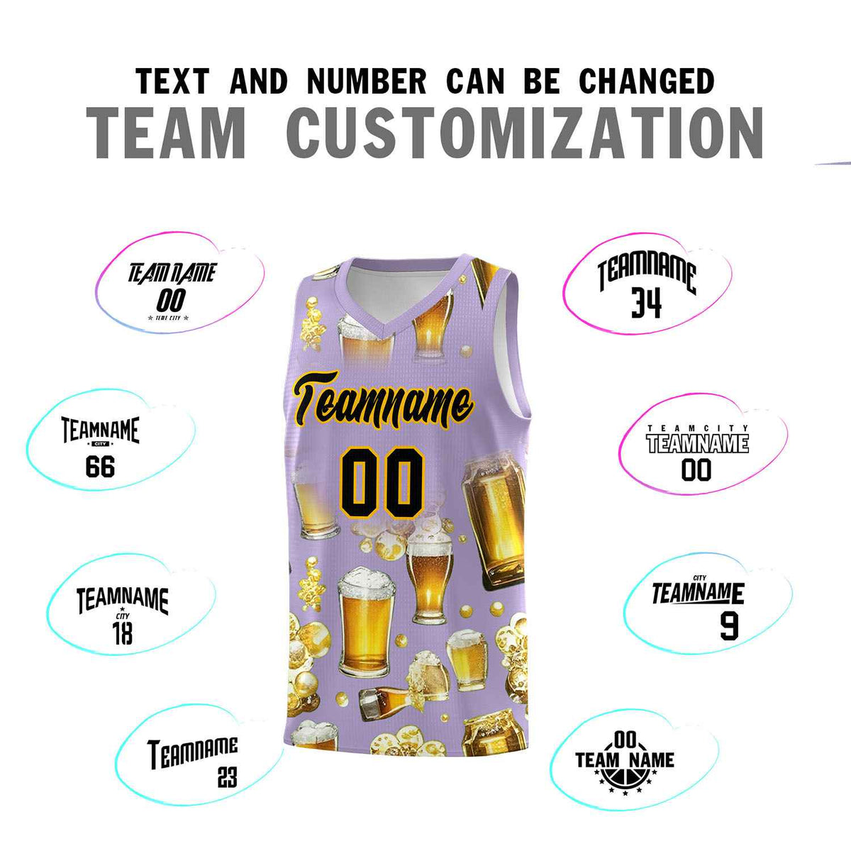 Custom Light Purple National Beer Day Personalized Beer Bubble Basketball Jersey | Perfect for parties | Dye-sublimation printing | KXKSHOP
