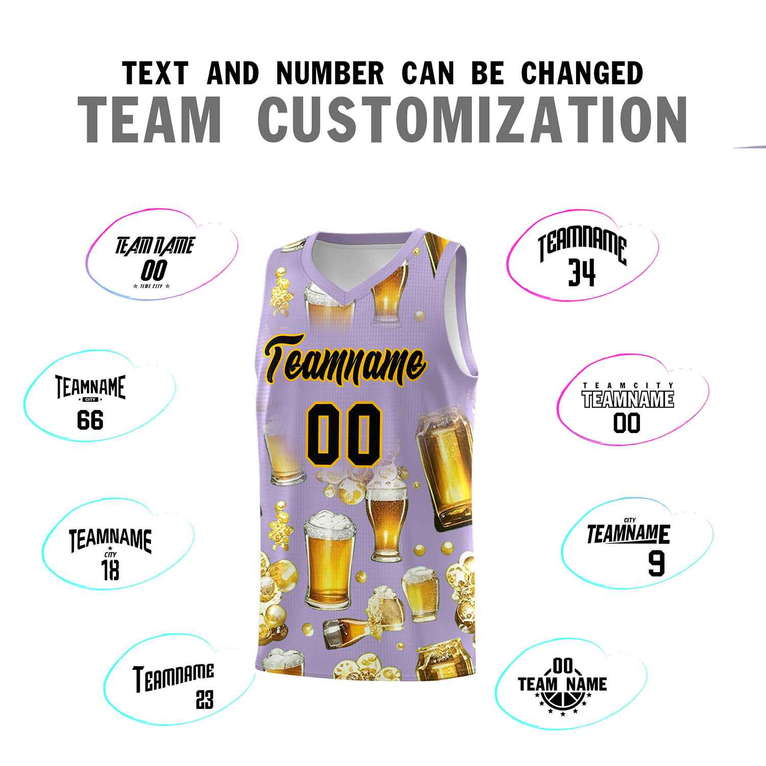Custom Light Purple National Beer Day Personalized Beer Bubble Basketball Jersey | Perfect for parties | Dye-sublimation printing | KXKSHOP