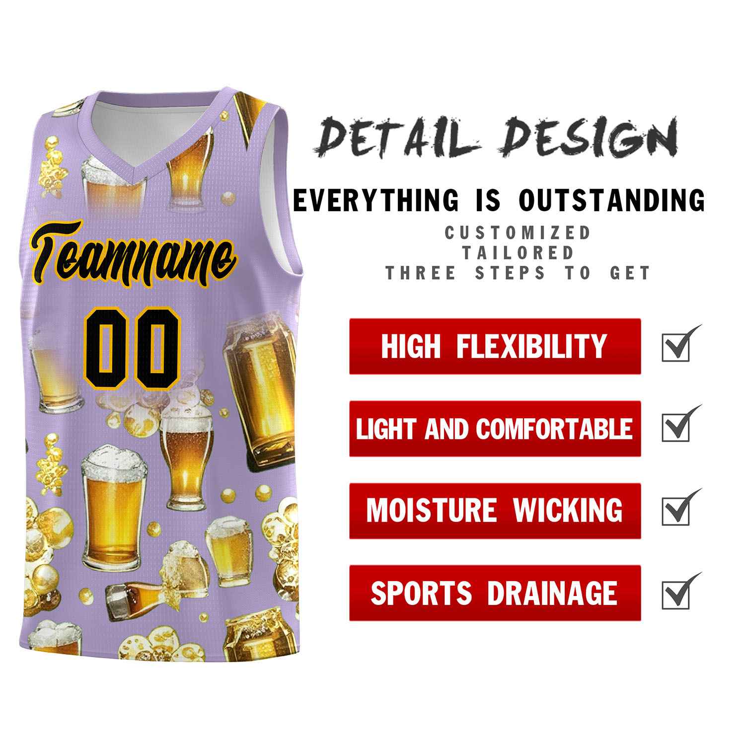 Custom Light Purple National Beer Day Personalized Beer Bubble Basketball Jersey | Perfect for parties | Dye-sublimation printing | KXKSHOP