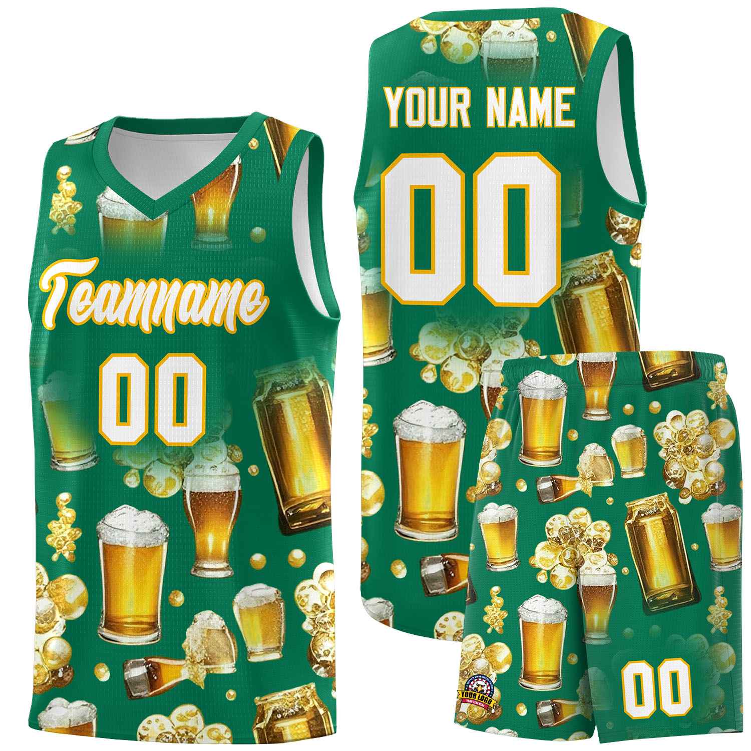 Custom Kelly Green National Beer Day Personalized Beer Bubble Basketball Jersey | Perfect for parties | Dye-sublimation printing | KXKSHOP