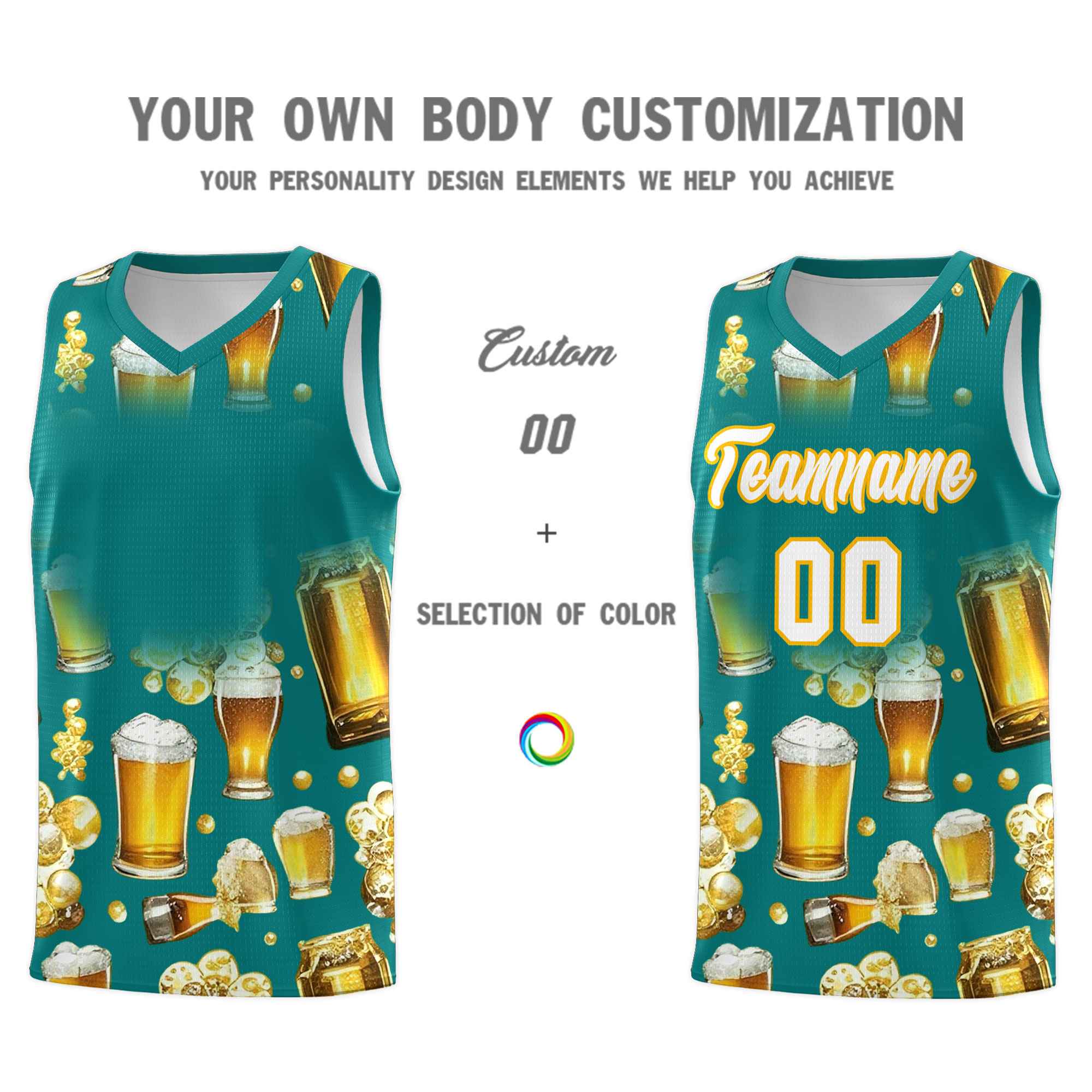 Custom Teal National Beer Day Personalized Beer Bubble Basketball Jersey | Perfect for parties | Dye-sublimation printing | KXKSHOP
