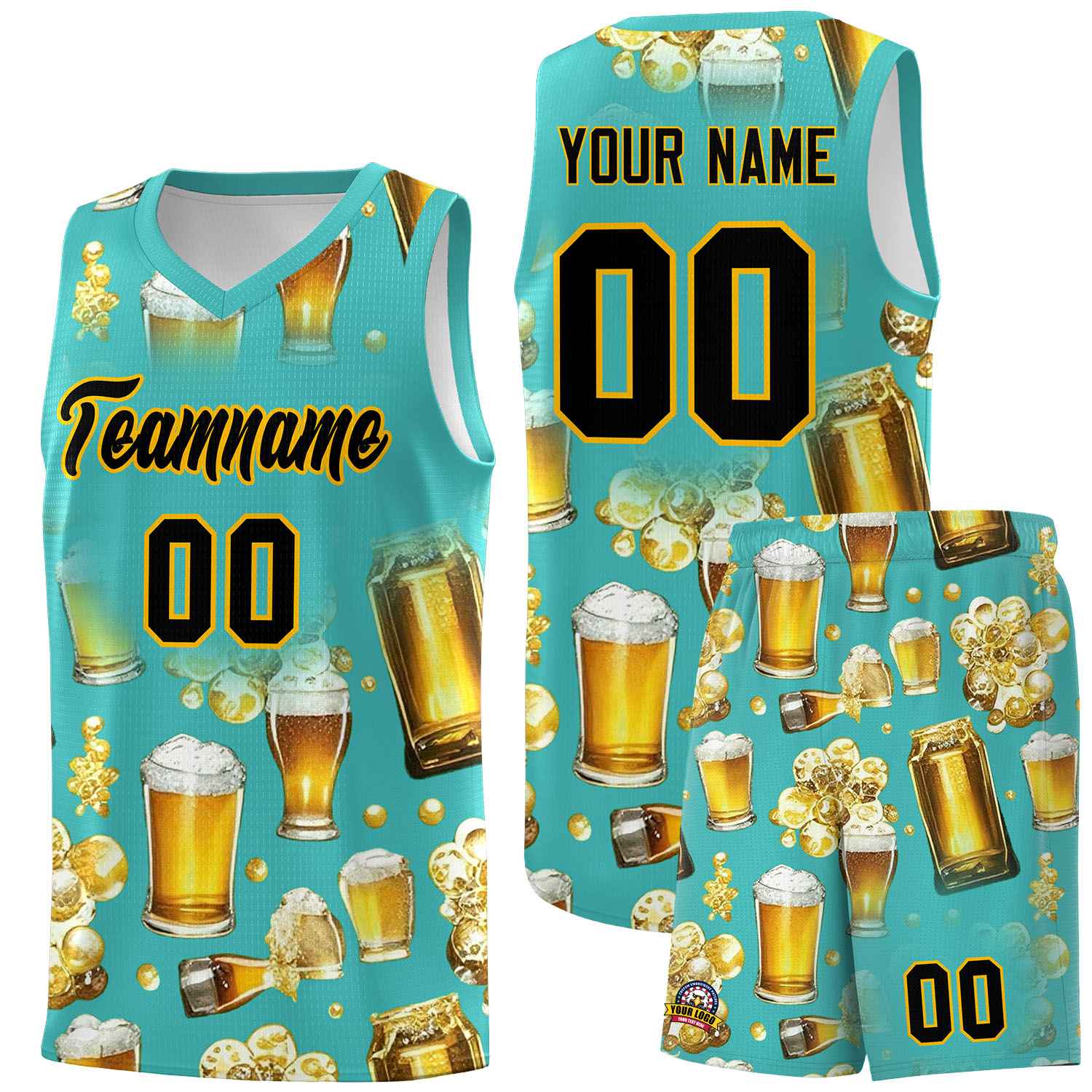 Custom Teal National Beer Day Personalized Beer Bubble Basketball Jersey | Perfect for parties | Dye-sublimation printing | KXKSHOP