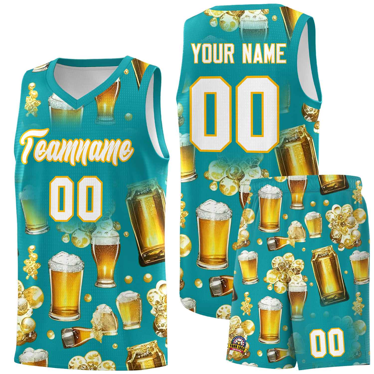 Custom Teal National Beer Day Personalized Beer Bubble Basketball Jersey | Perfect for parties | Dye-sublimation printing | KXKSHOP