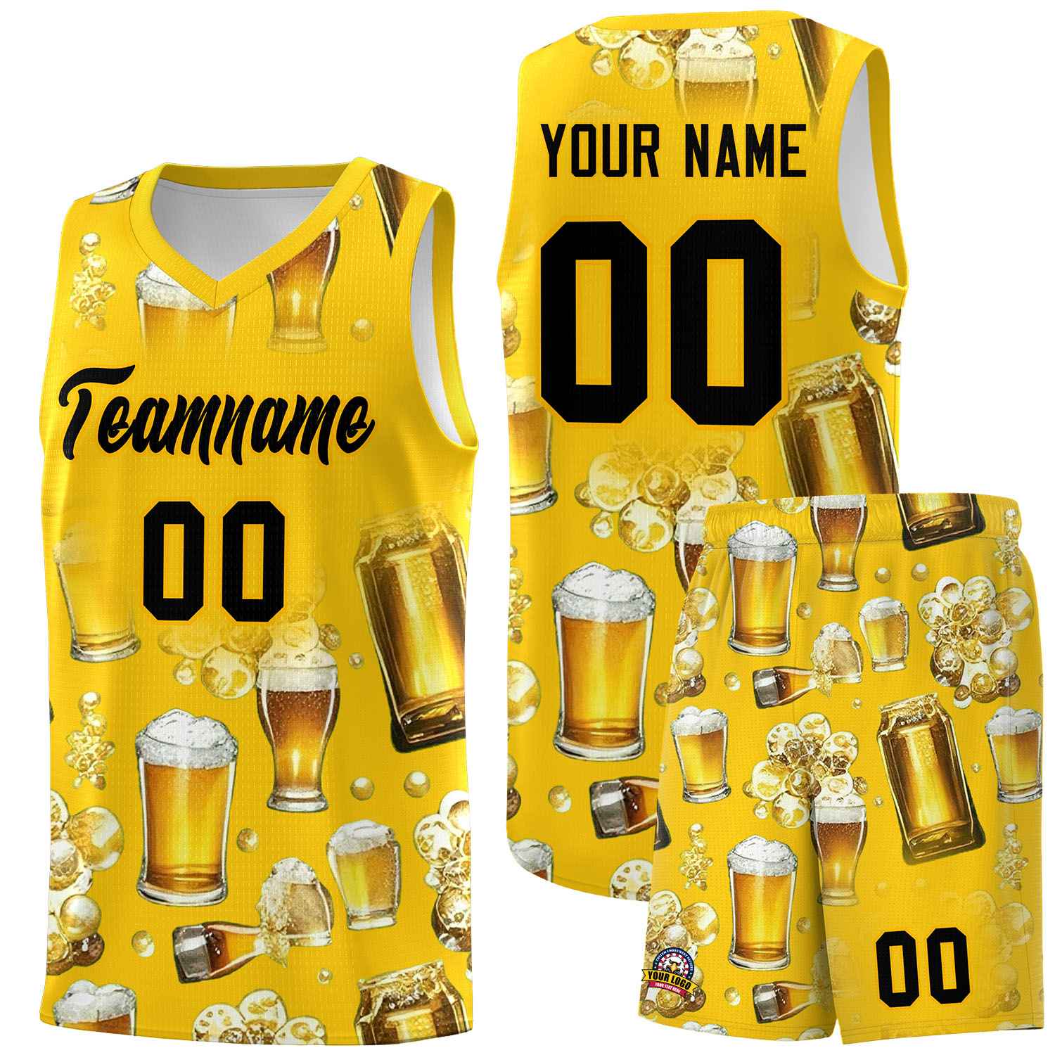 Custom Gold National Beer Day Personalized Beer Bubble Basketball Jersey | Perfect for parties | Dye-sublimation printing | KXKSHOP