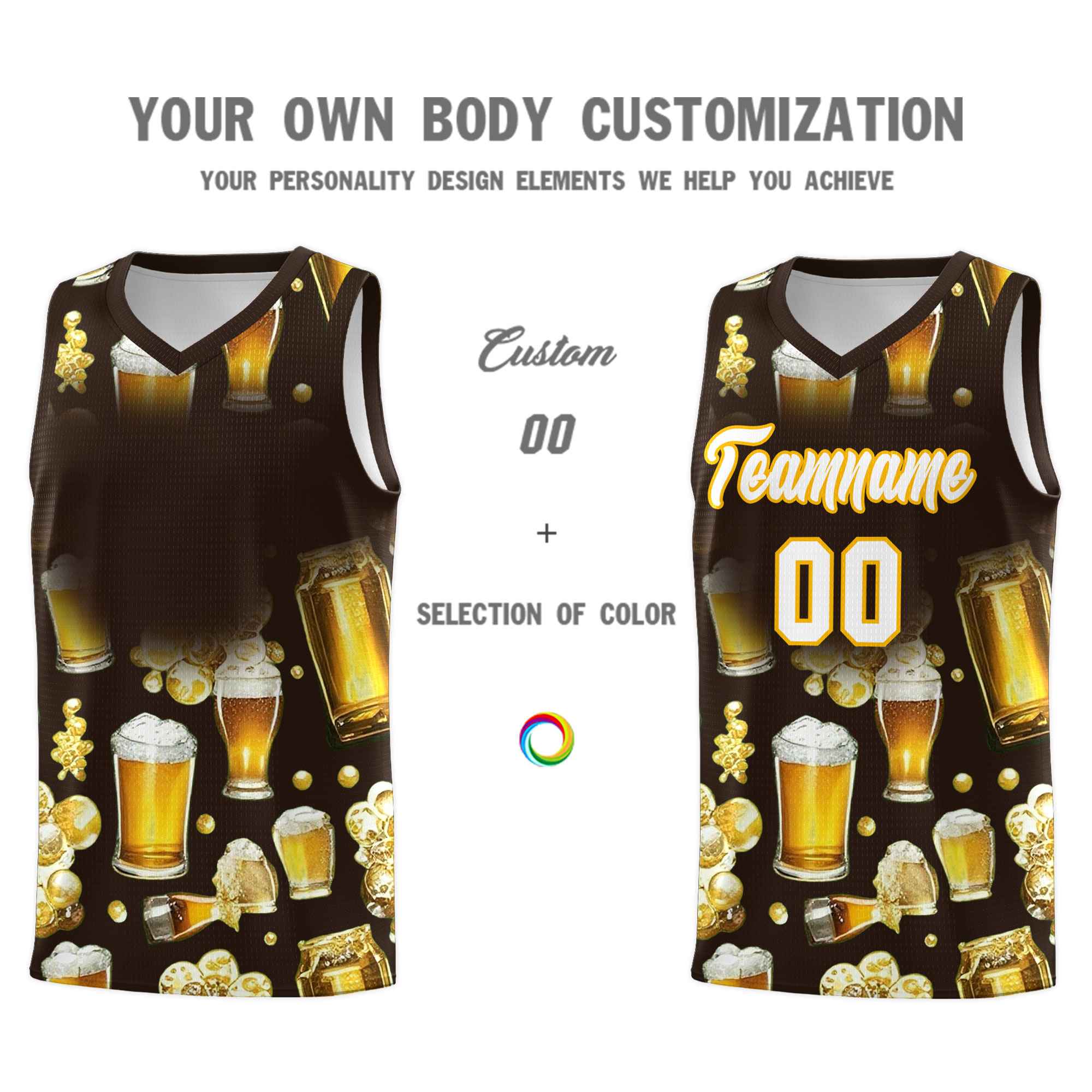 Custom Brown National Beer Day Personalized Beer Bubble Basketball Jersey | Perfect for parties | Dye-sublimation printing | KXKSHOP