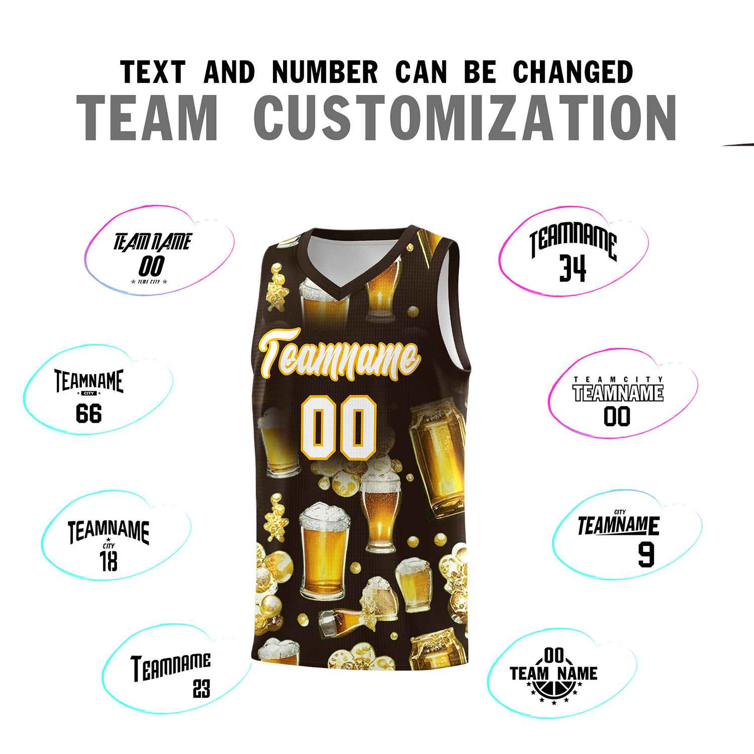 Custom Brown National Beer Day Personalized Beer Bubble Basketball Jersey | Perfect for parties | Dye-sublimation printing | KXKSHOP