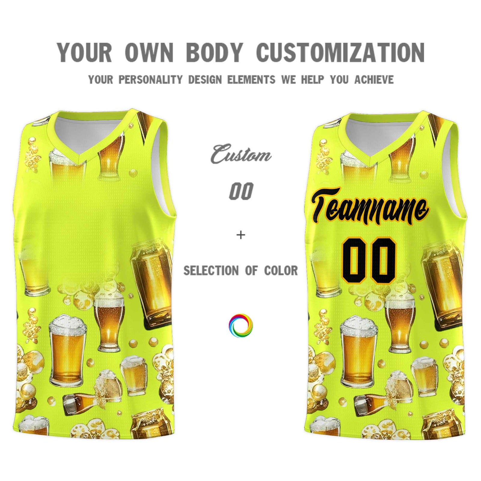 Custom Fluorescent Green National Beer Day Personalized Beer Bubble Basketball Jersey | Perfect for parties | Dye-sublimation printing | KXKSHOP
