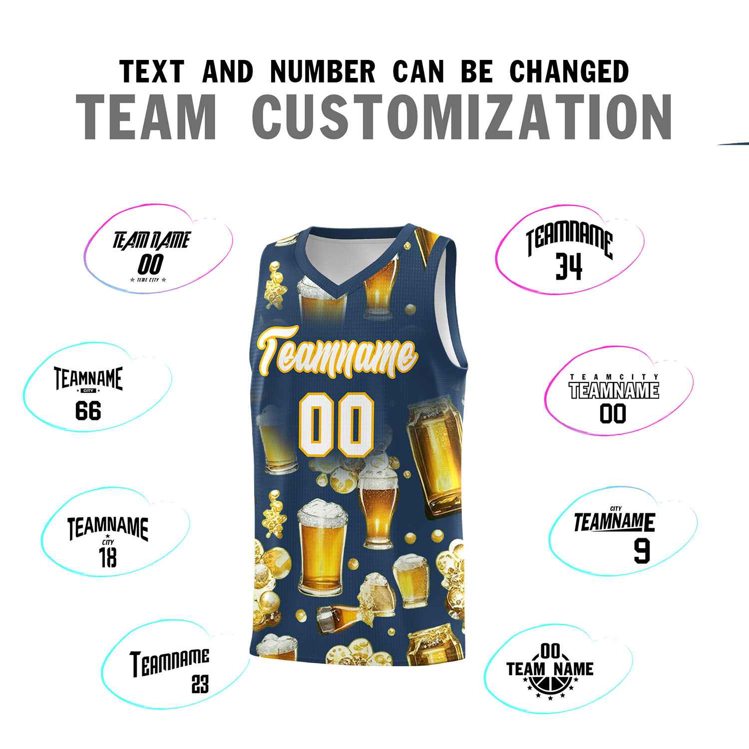 Custom Midnight Blue National Beer Day Personalized Beer Bubble Basketball Jersey | Perfect for parties | Dye-sublimation printing | KXKSHOP
