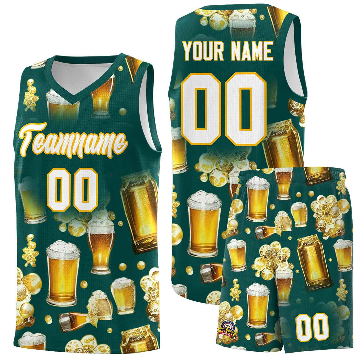 Custom Midnight Green National Beer Day Personalized Beer Bubble Basketball Jersey | Perfect for parties | Dye-sublimation printing | KXKSHOP