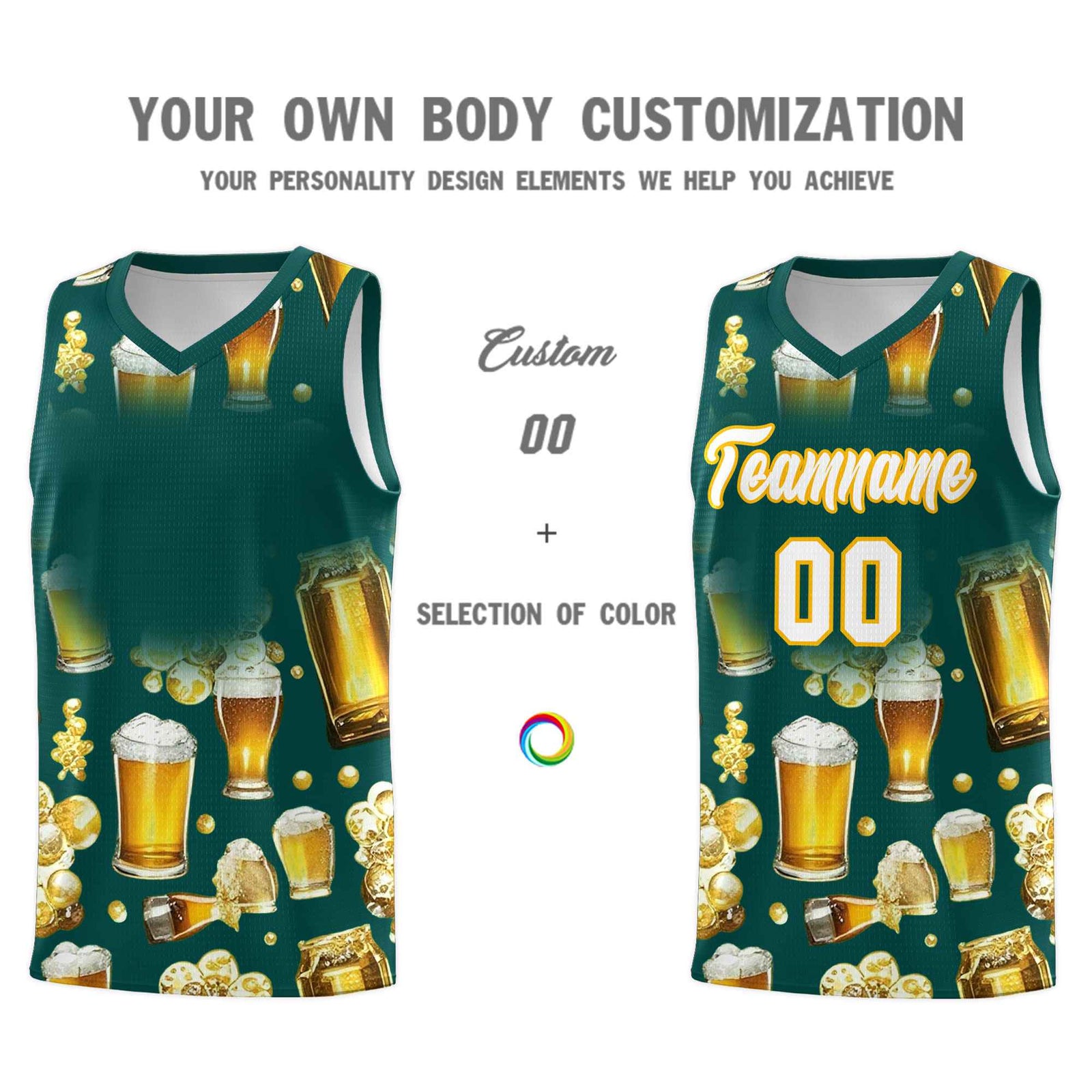 Custom Midnight Green National Beer Day Personalized Beer Bubble Basketball Jersey | Perfect for parties | Dye-sublimation printing | KXKSHOP