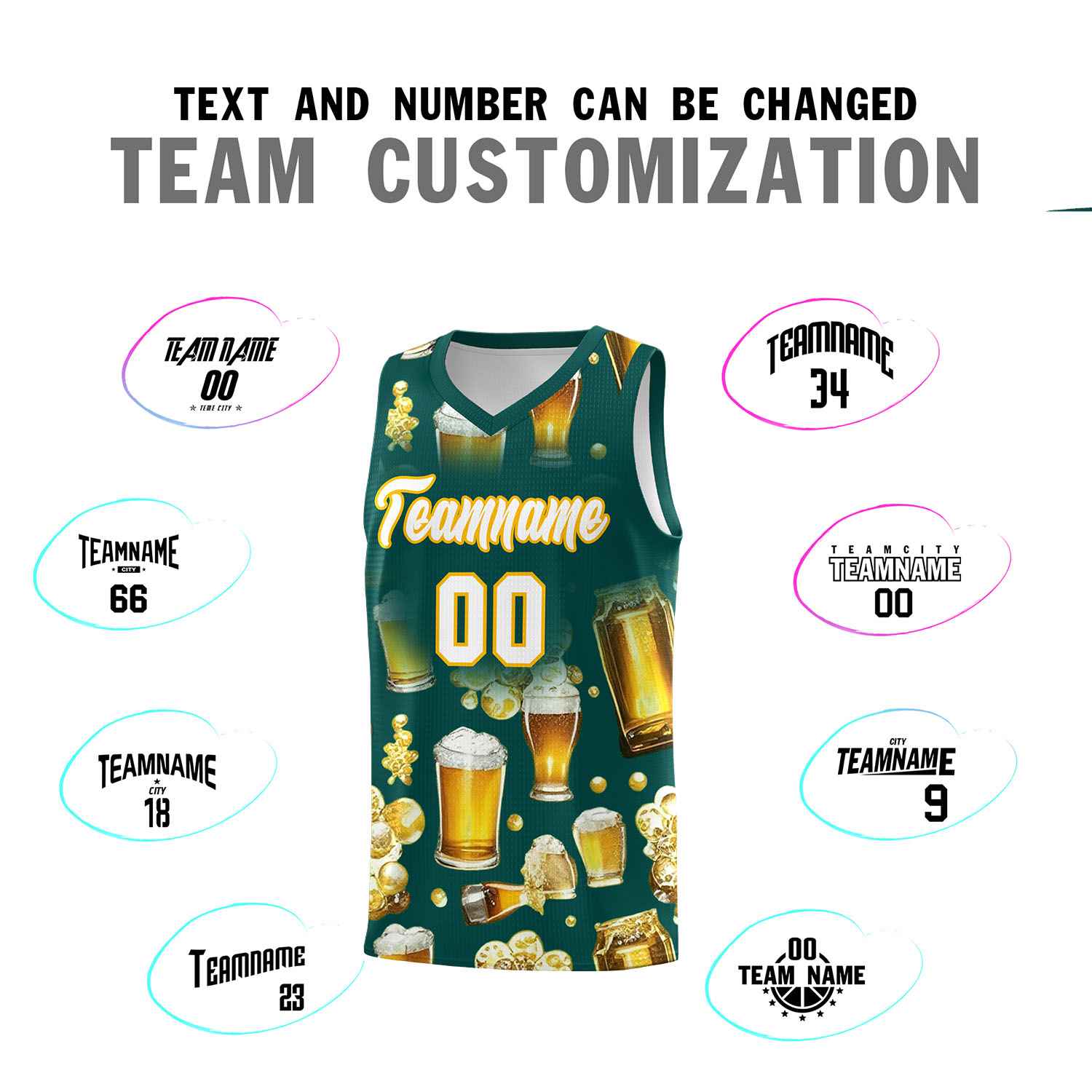 Custom Midnight Green National Beer Day Personalized Beer Bubble Basketball Jersey | Perfect for parties | Dye-sublimation printing | KXKSHOP