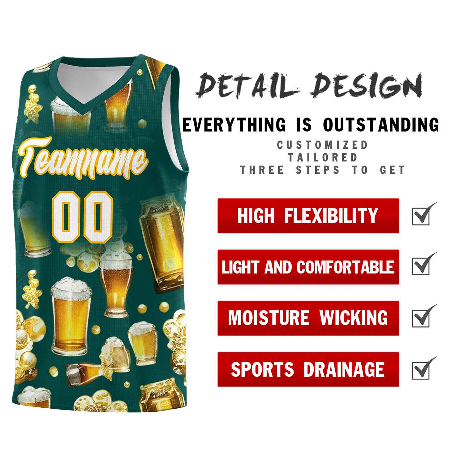 Custom Midnight Green National Beer Day Personalized Beer Bubble Basketball Jersey | Perfect for parties | Dye-sublimation printing | KXKSHOP