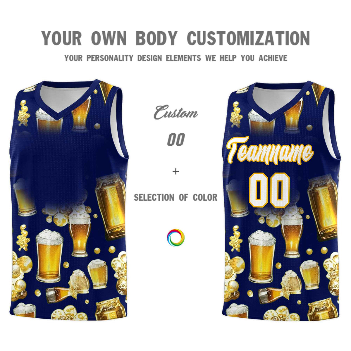 Custom Dark Blue National Beer Day Personalized Beer Bubble Basketball Jersey | Perfect for parties | Dye-sublimation printing | KXKSHOP